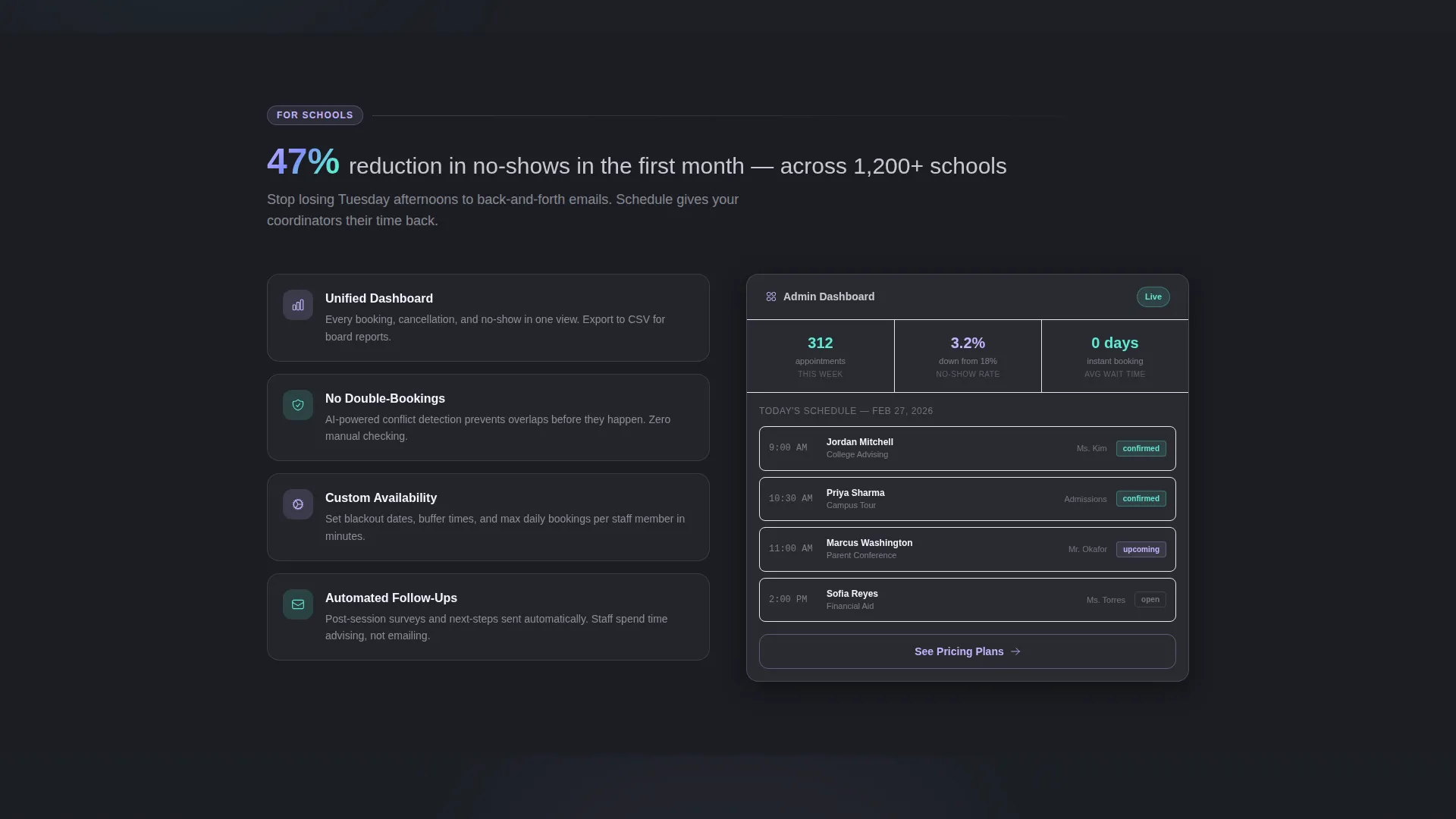 Education Appointment Scheduling Landing Page