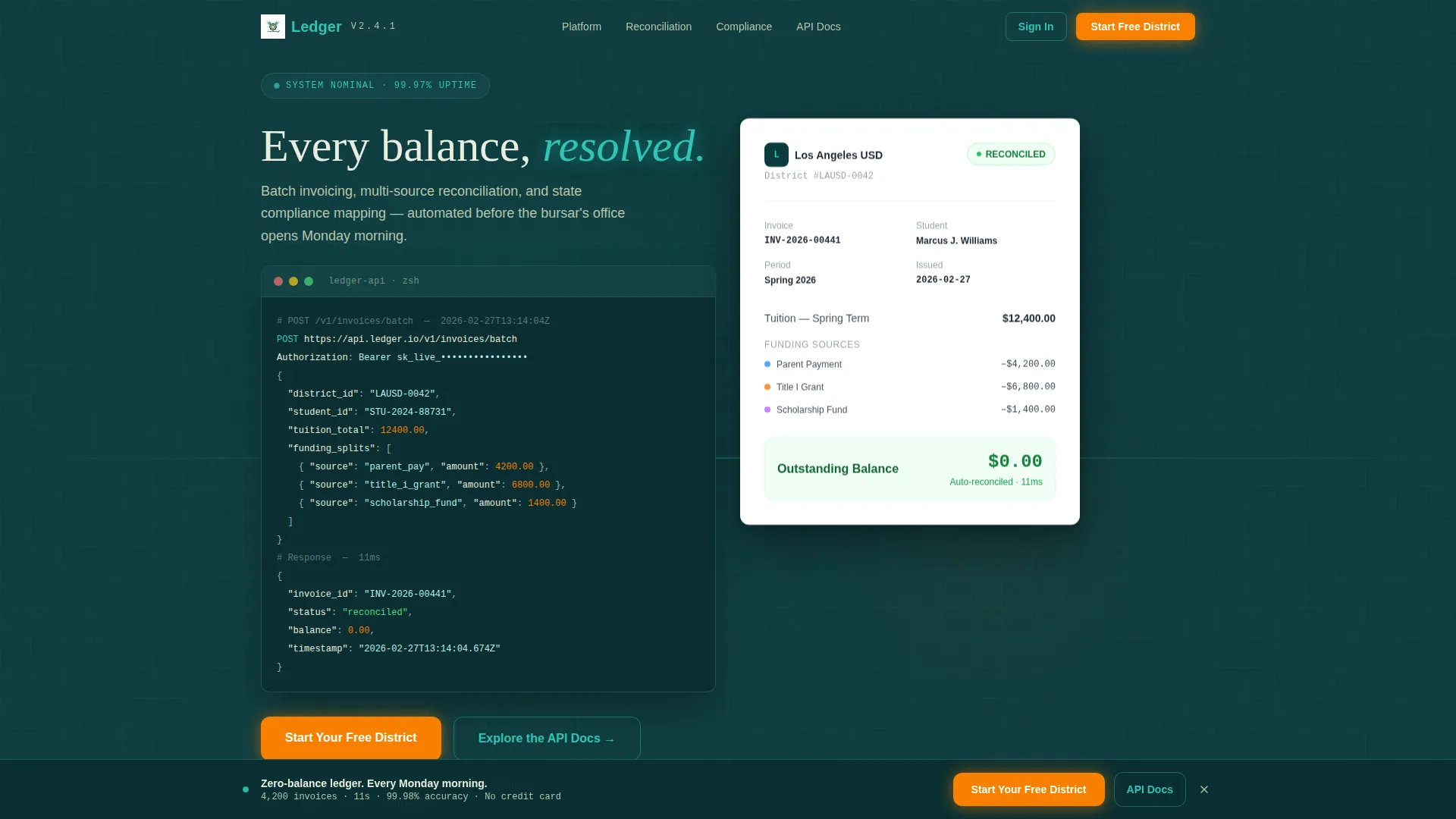 Education Billing & Invoicing Landing Page Template