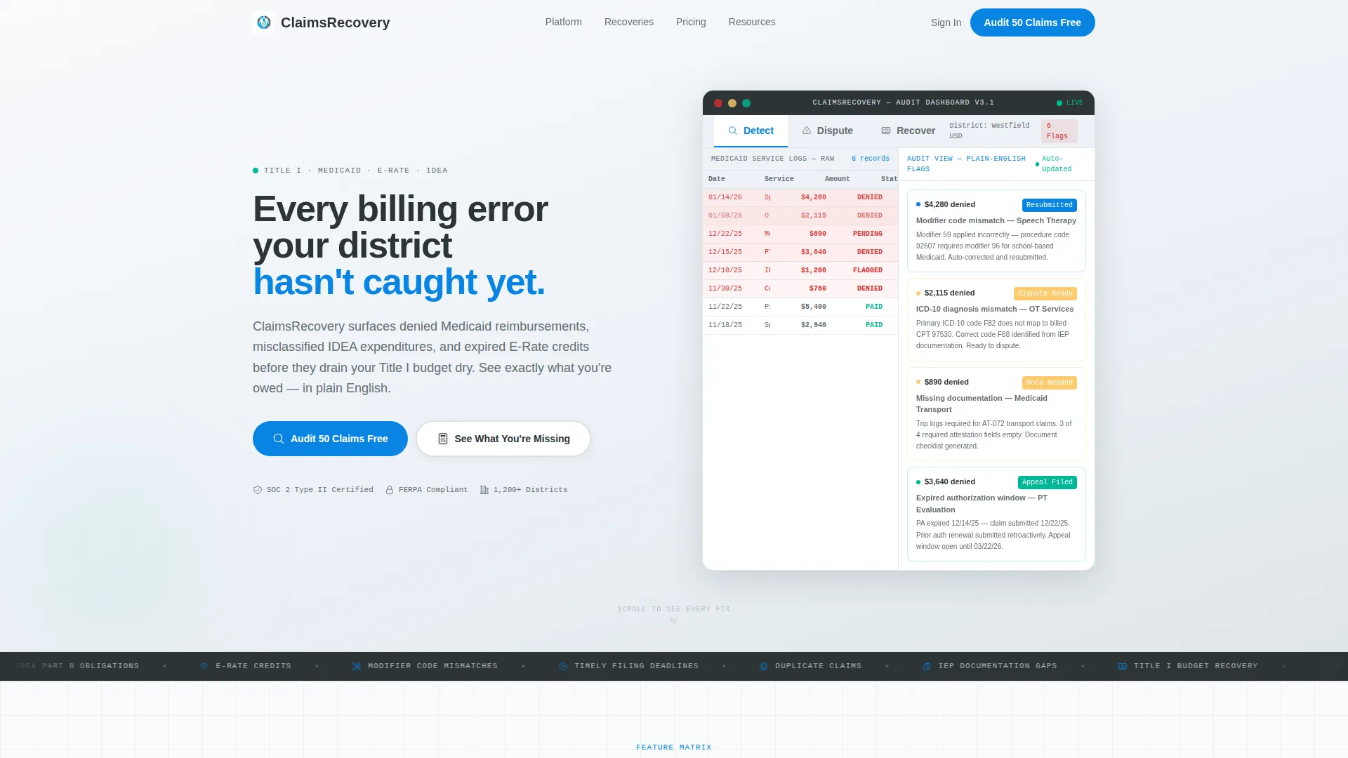 Education Claims Management Landing Page Template