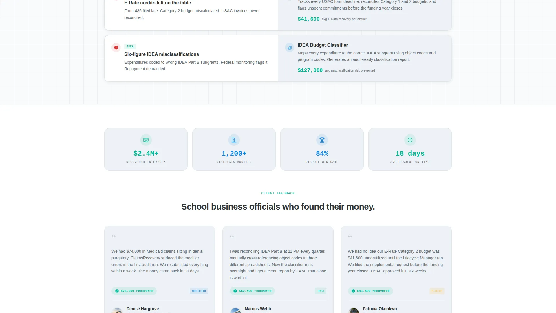 Education Claims Management Landing Page Template