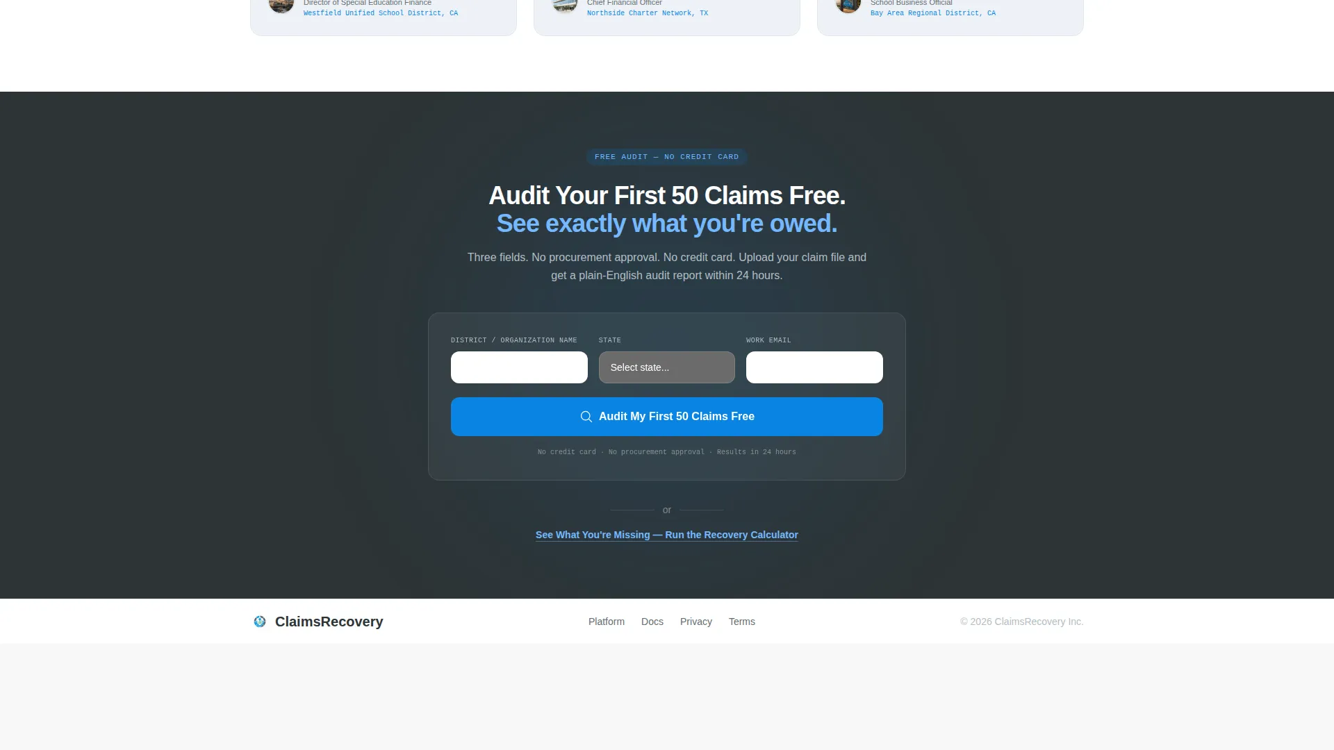 Education Claims Management Landing Page Template