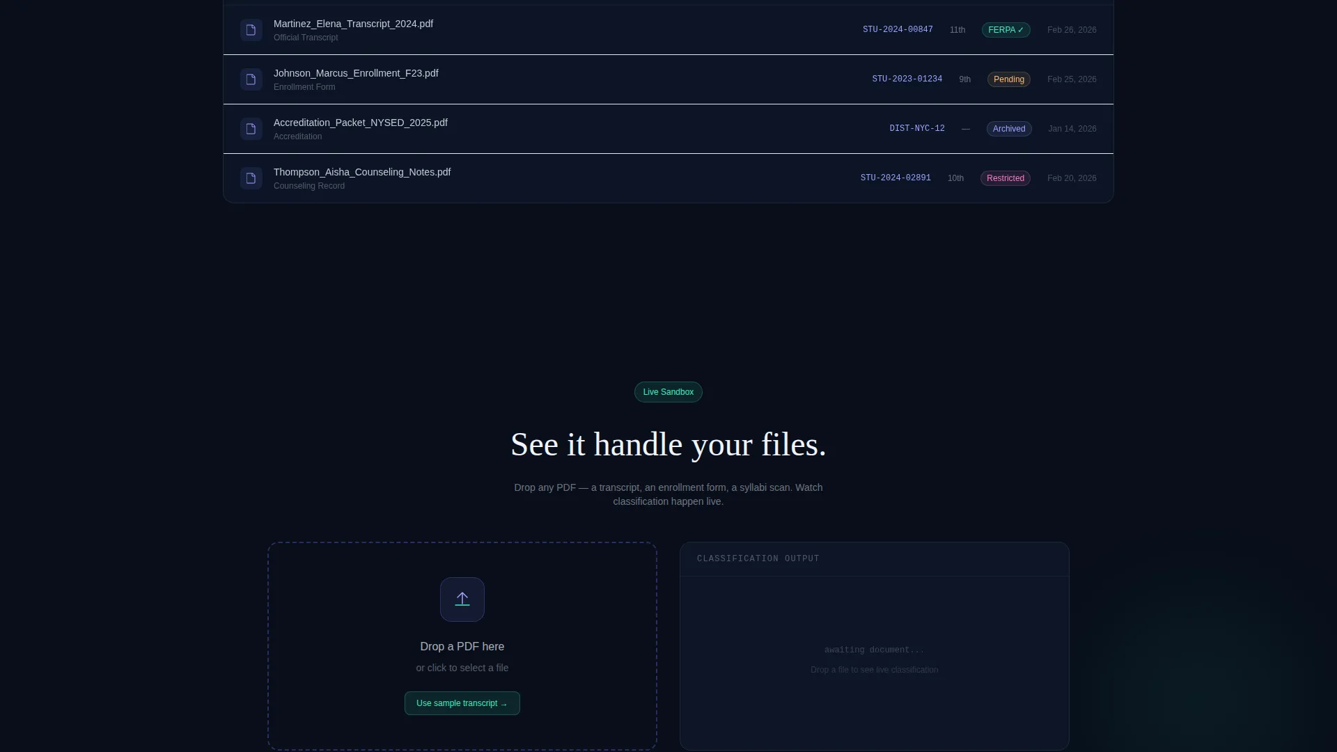 Education Document Management Landing Page Template