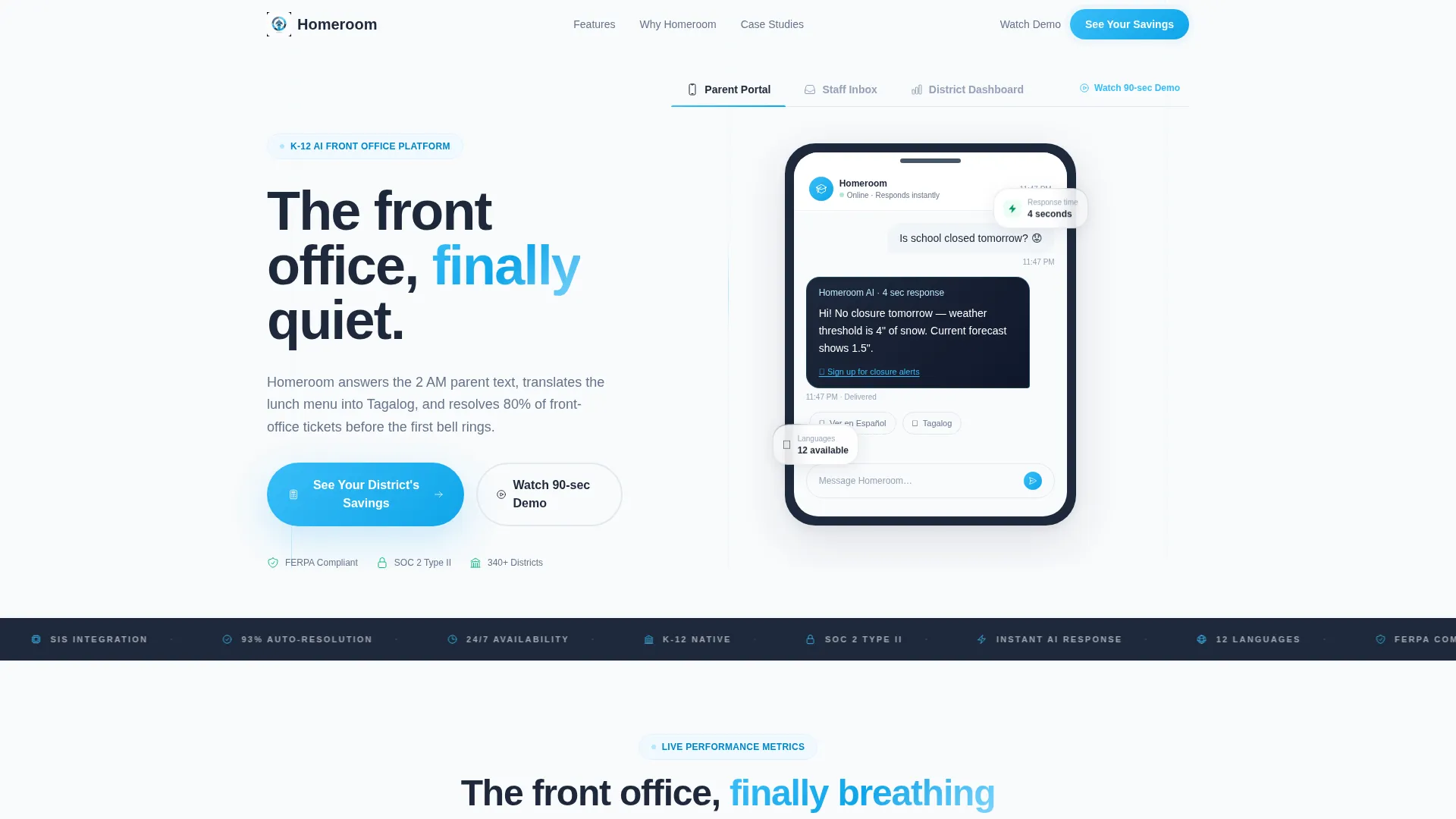 K-12 AI Customer Service Landing Page Template