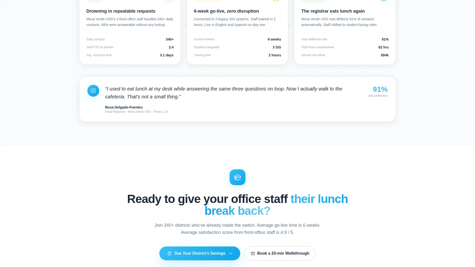 K-12 AI Customer Service Landing Page Template