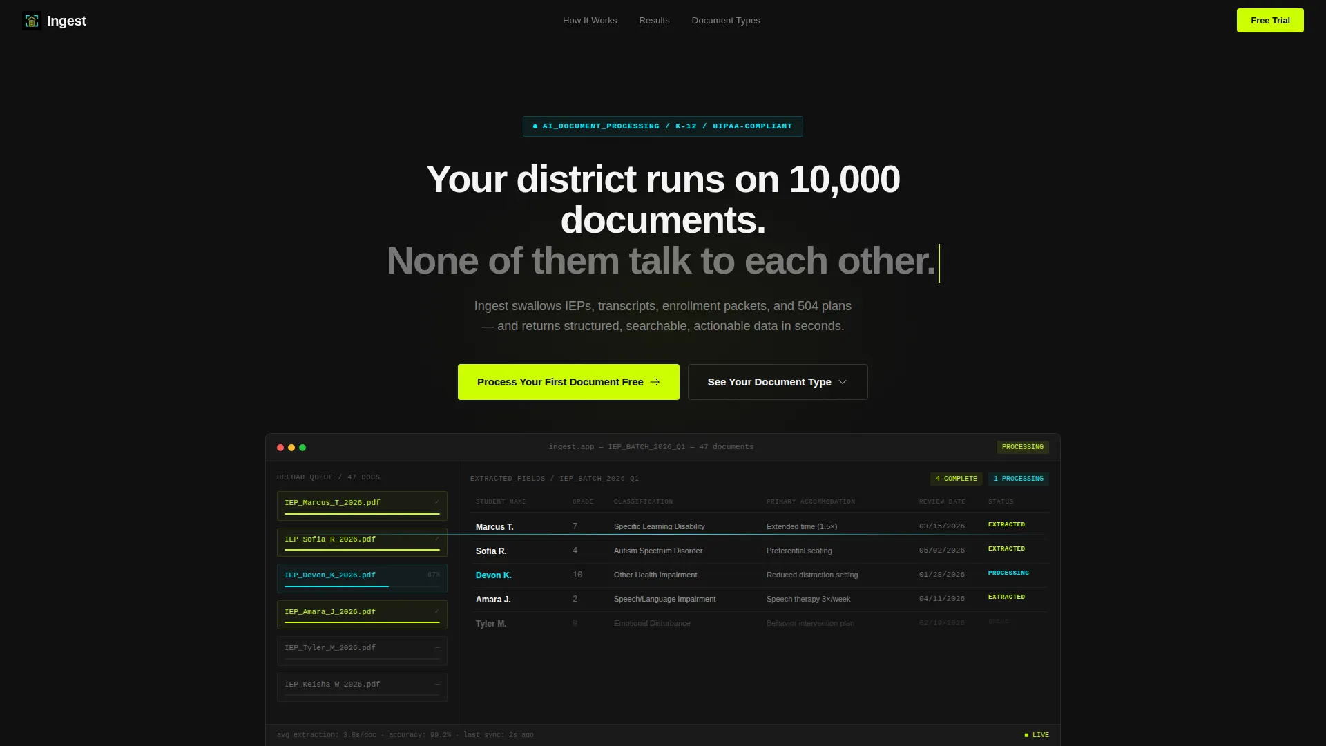 K-12 AI Document Processing Landing Page Template