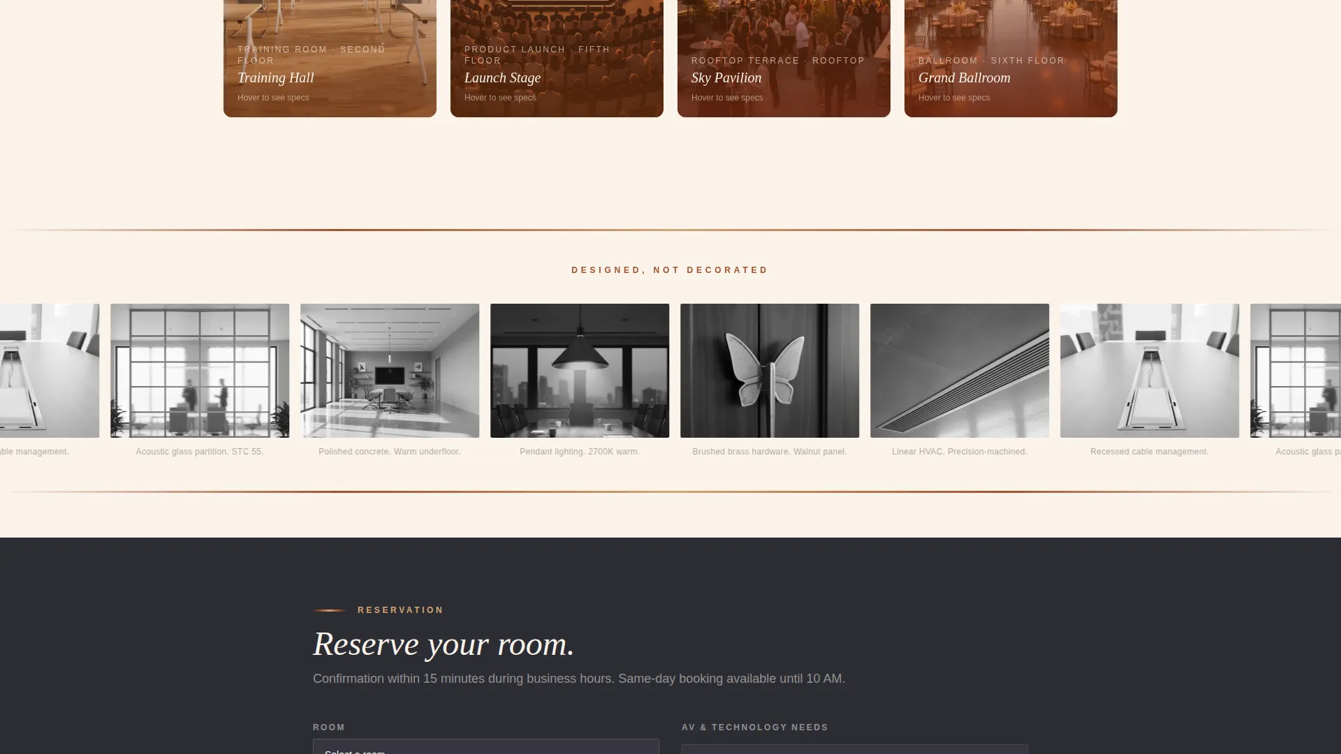 Executive Conference Center Rental Landing Page