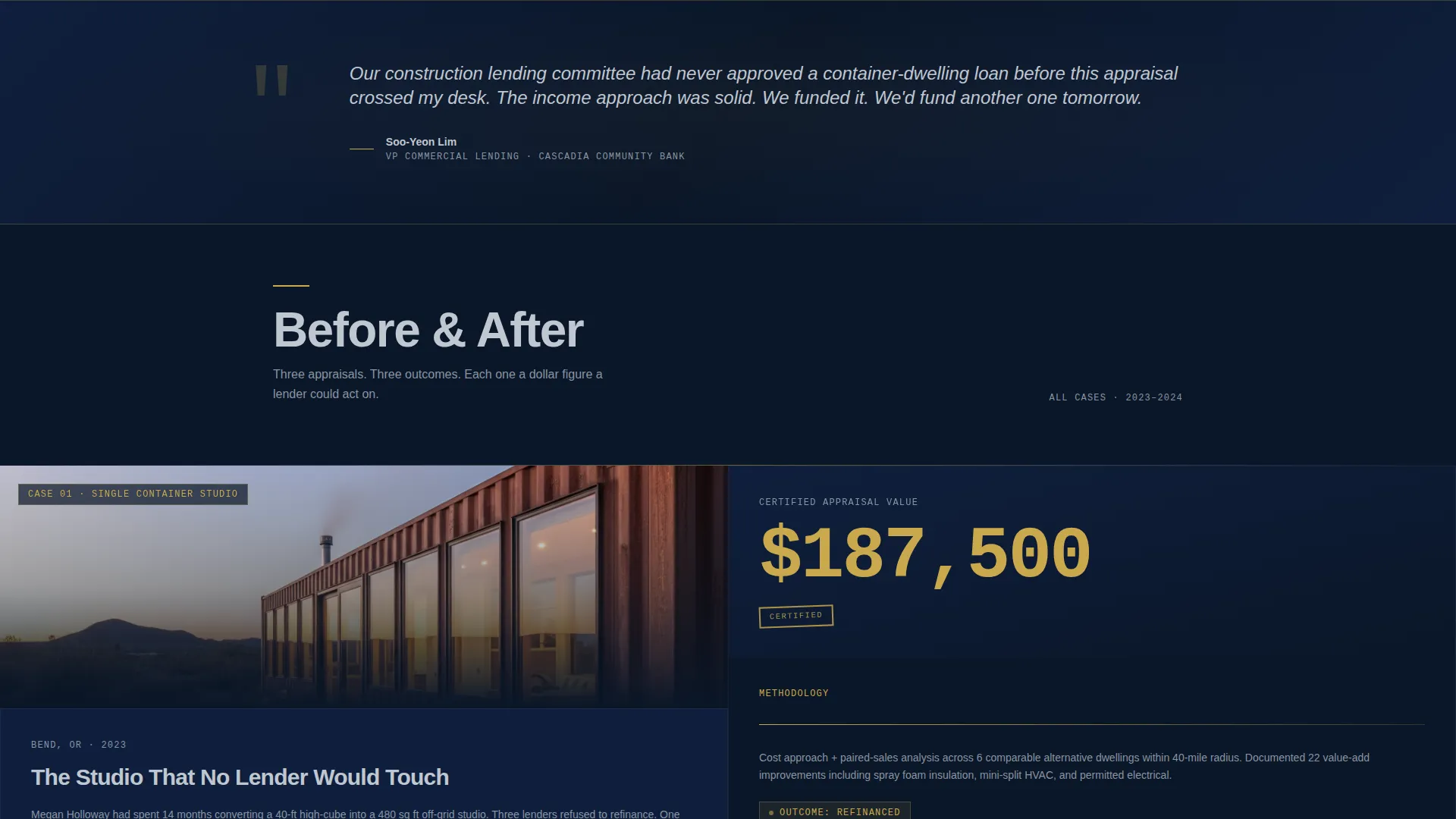 Certified Container Home Appraisal Landing Page