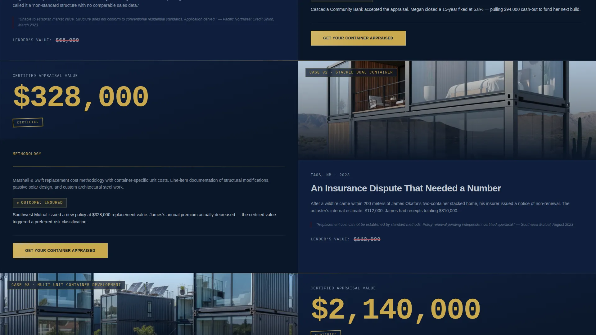 Certified Container Home Appraisal Landing Page