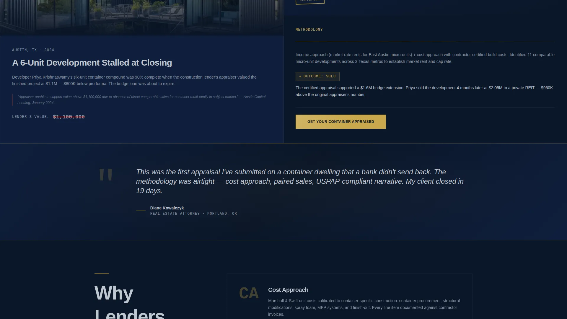 Certified Container Home Appraisal Landing Page