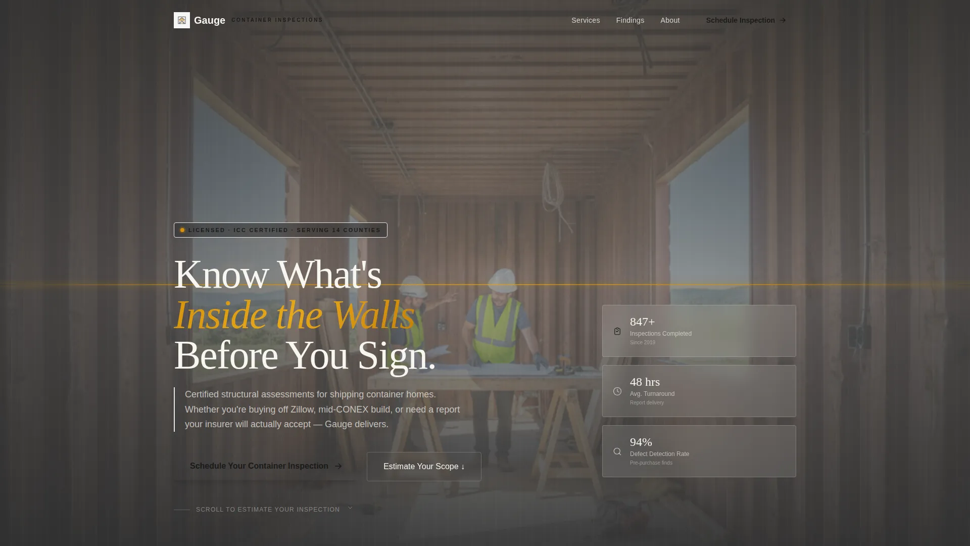 Container Home Inspector Landing Page Template