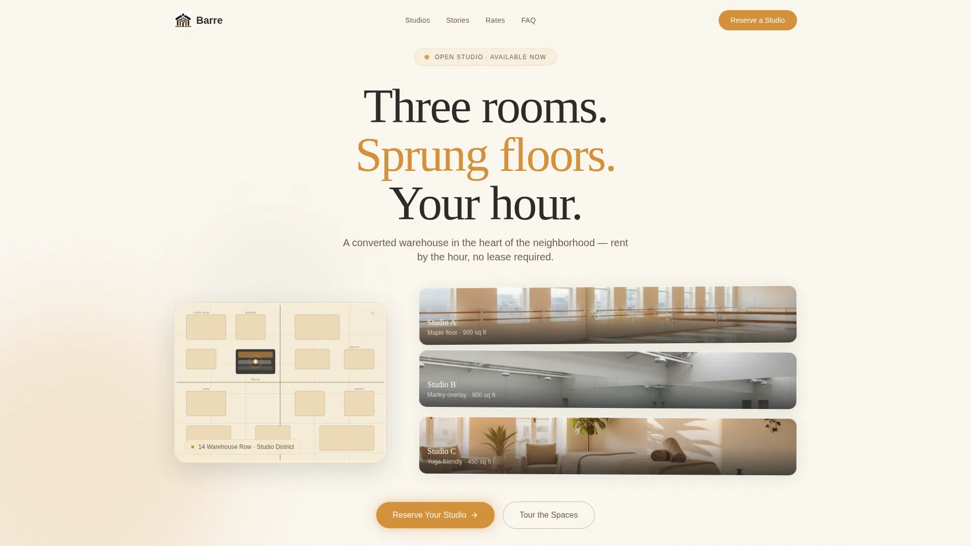 Studio Rental Landing Page Template for Dance Spaces