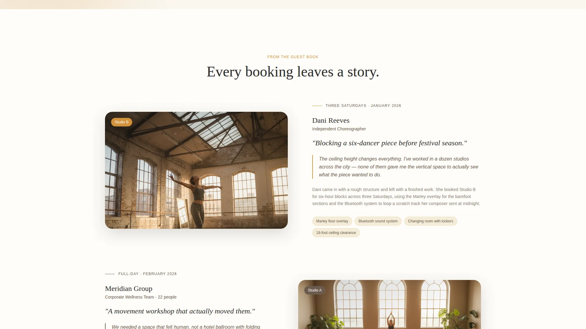 Studio Rental Landing Page Template for Dance Spaces