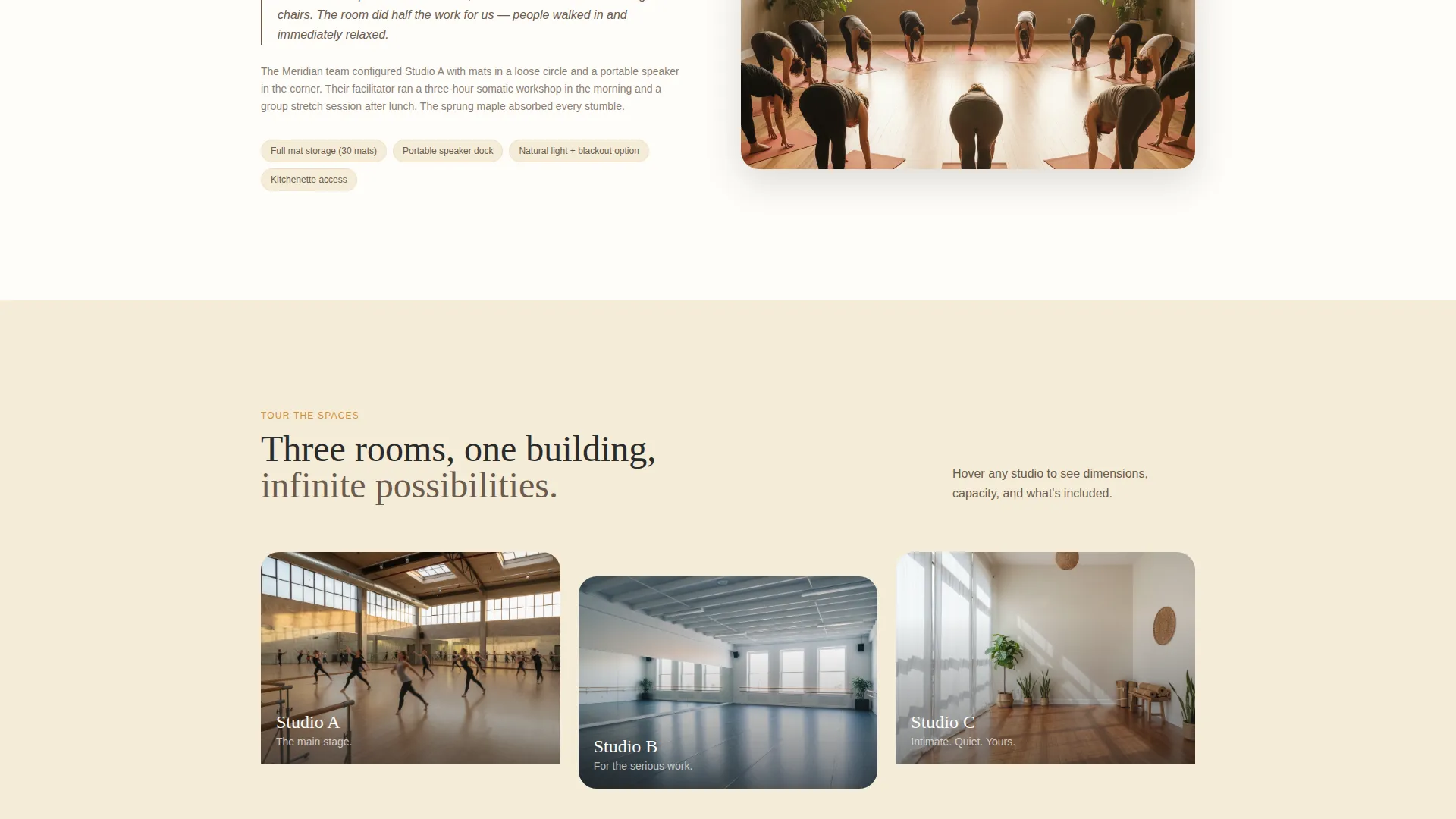 Studio Rental Landing Page Template for Dance Spaces