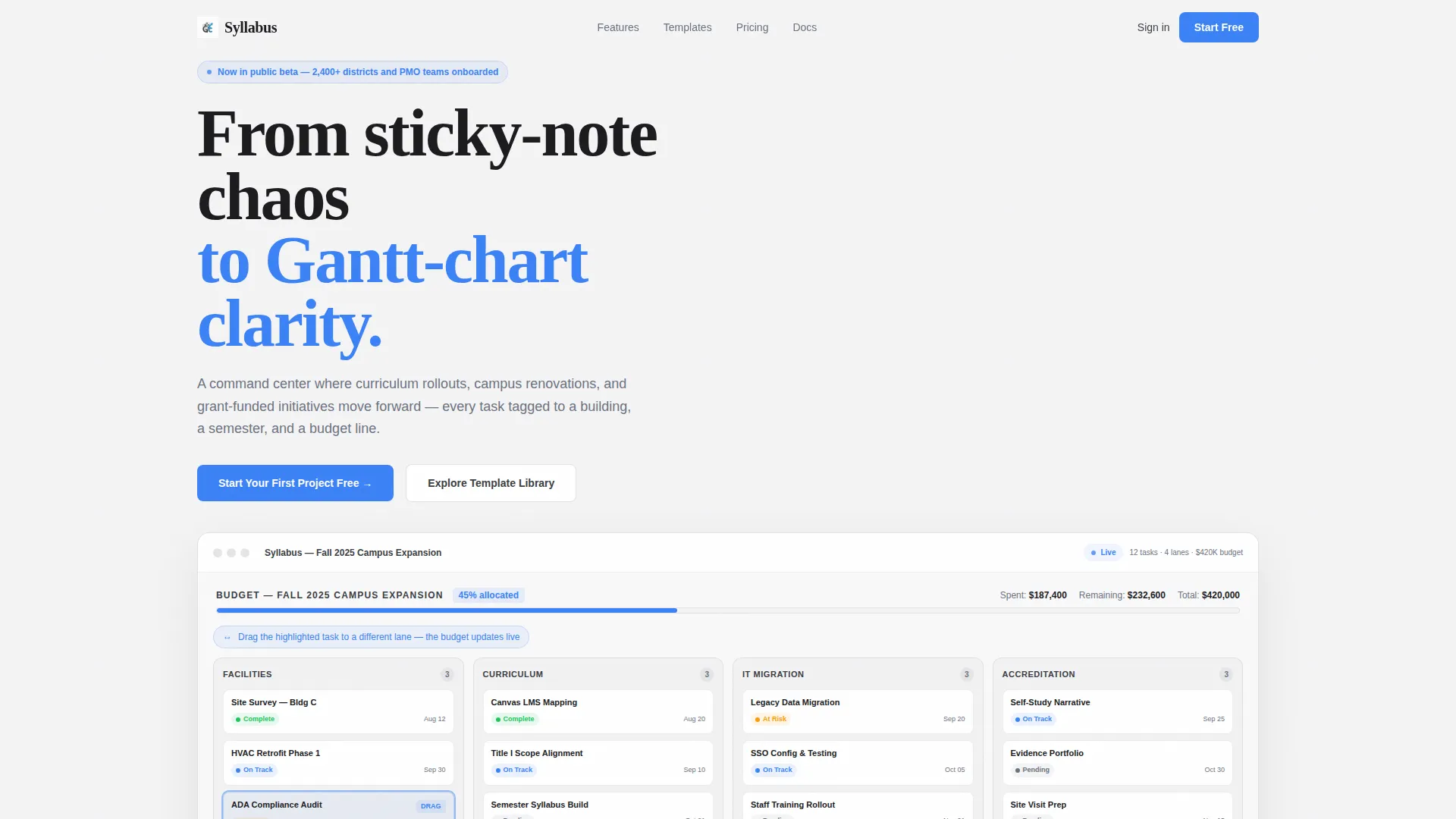 Education Project Management Landing Page Template