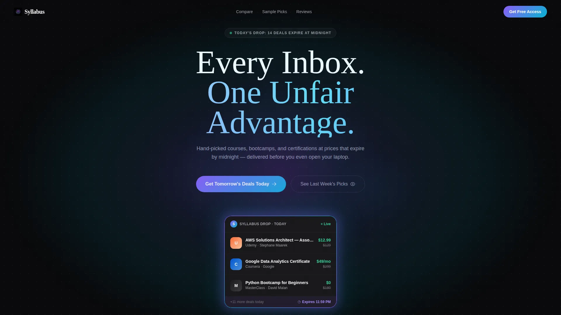 Curated Education Deal Newsletter Landing Page