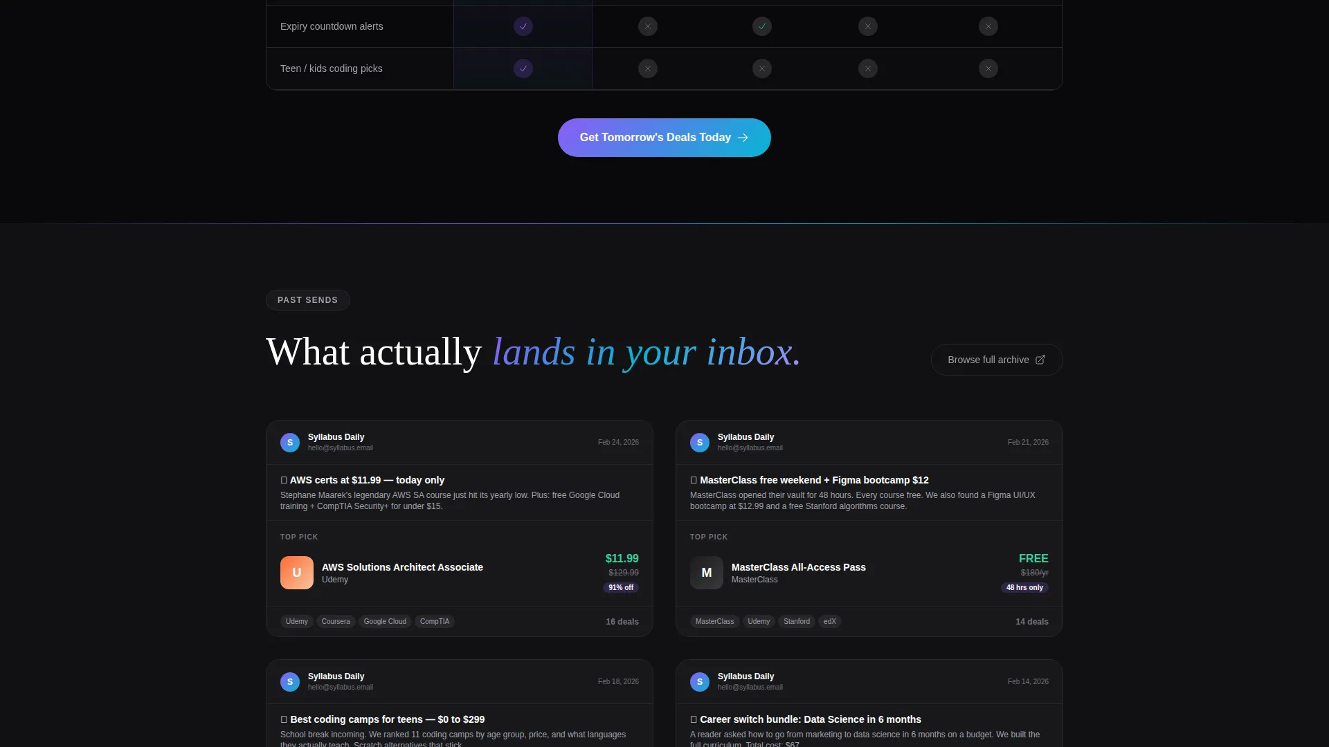 Curated Education Deal Newsletter Landing Page