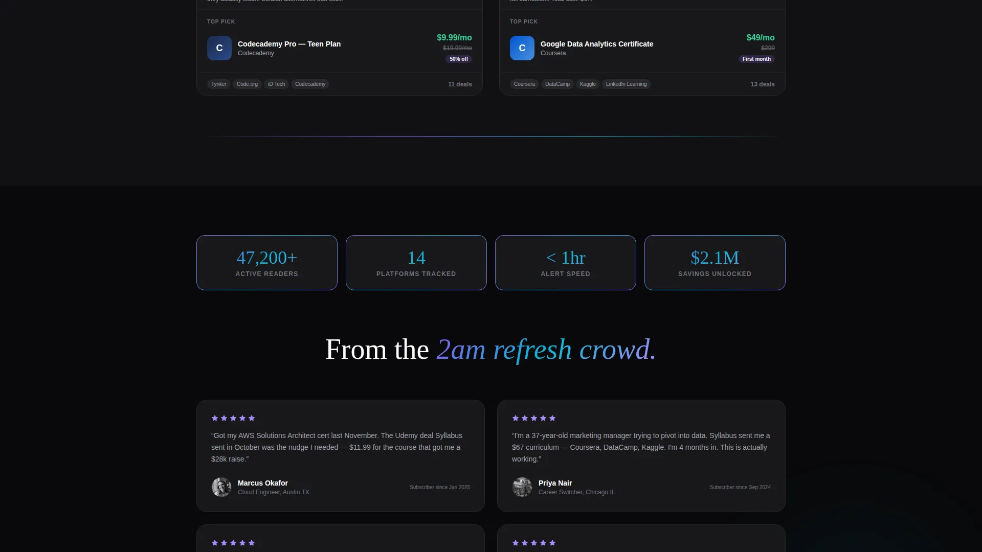 Curated Education Deal Newsletter Landing Page