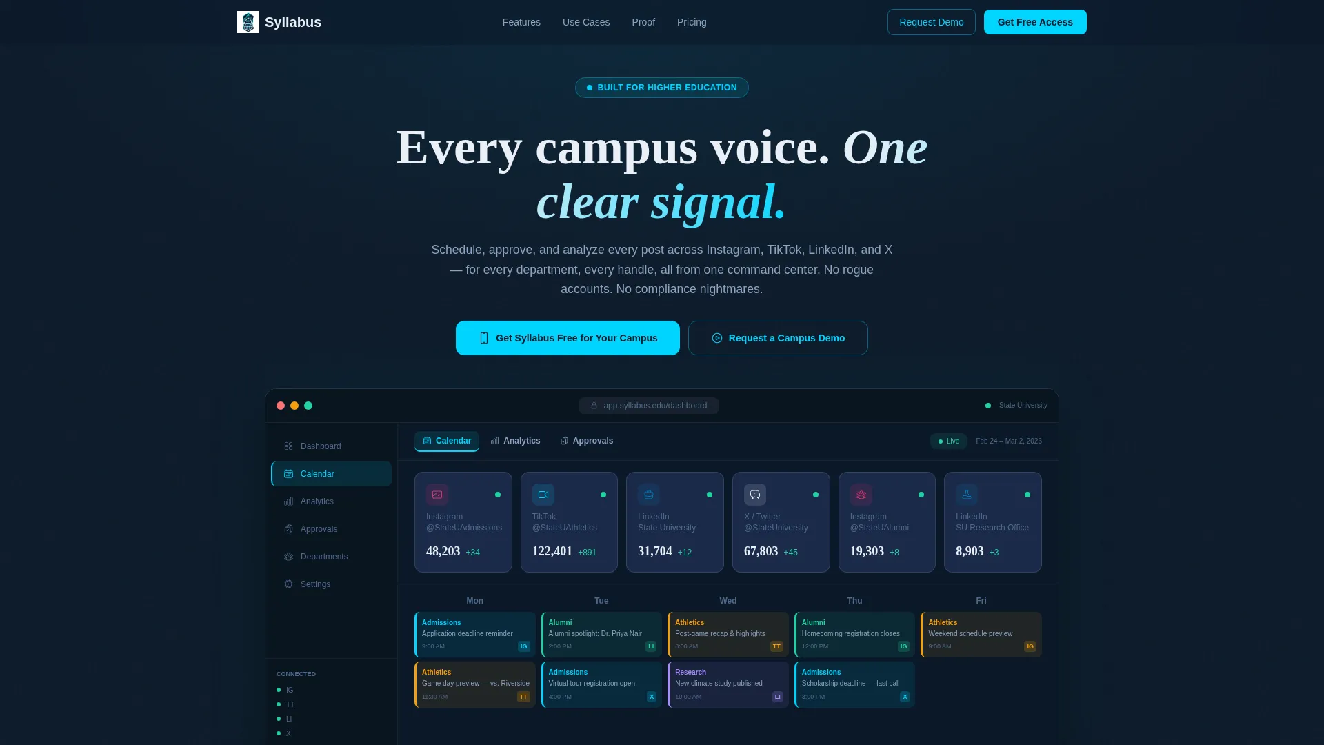 Campus Social Media Dashboard Landing Page