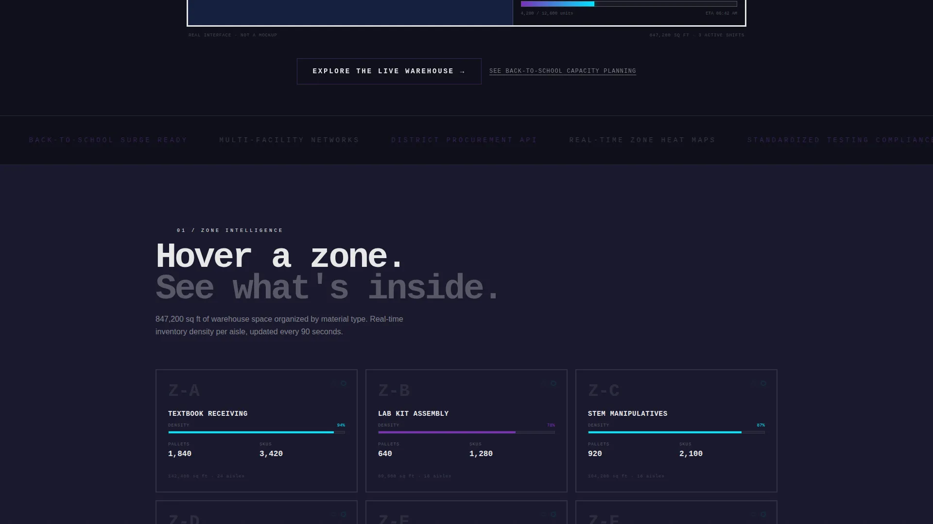 Education Warehouse Management Landing Page