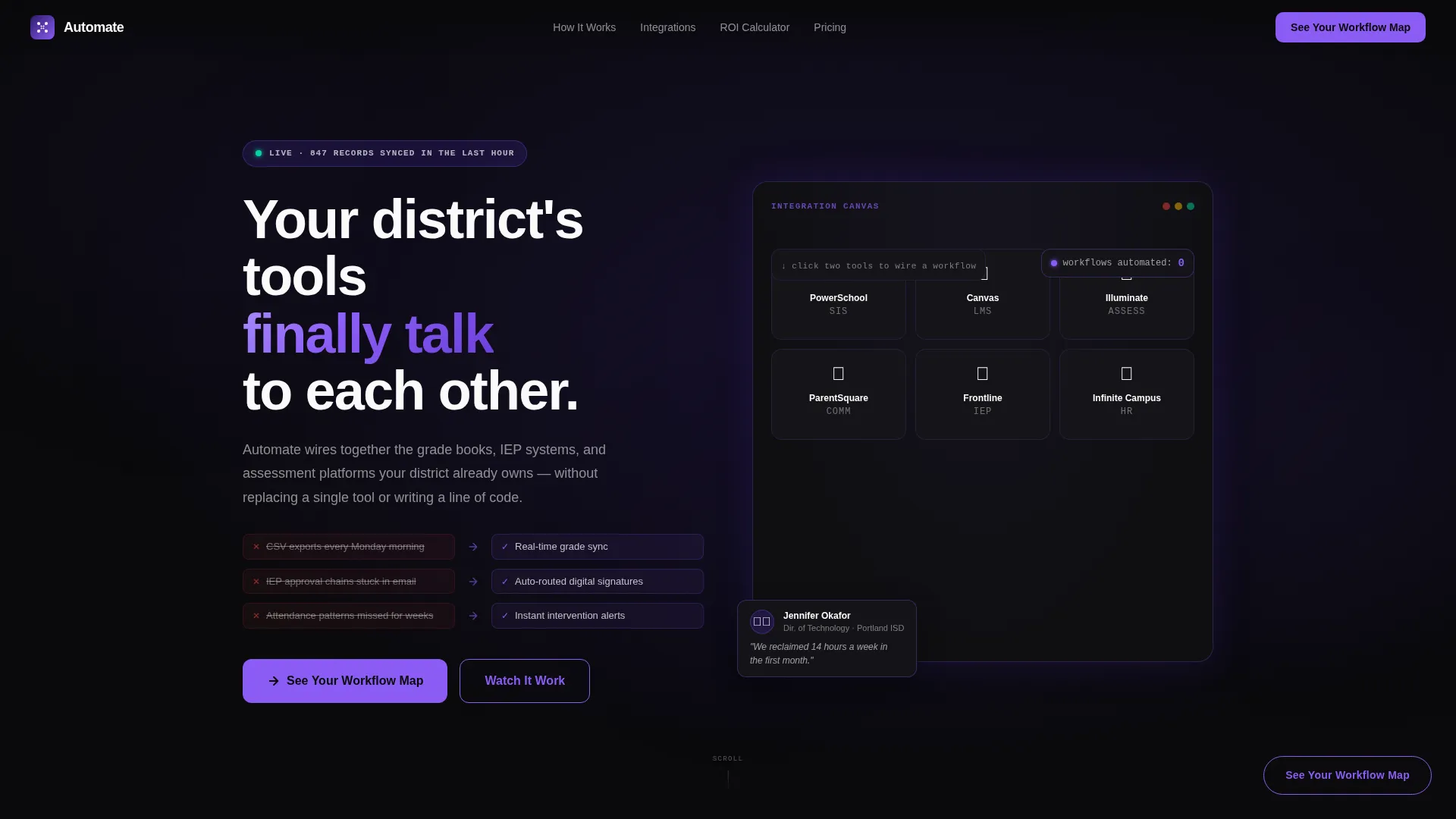Edtech Workflow Automation Bento Grid Landing Page
