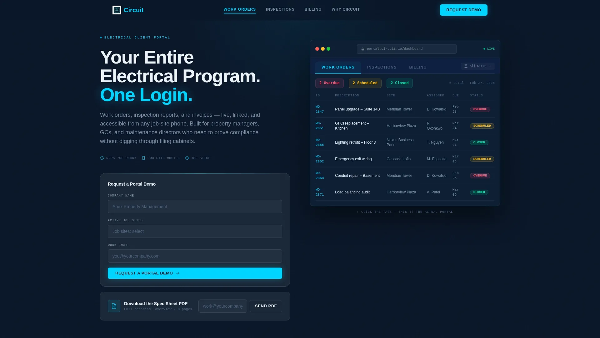 Electrical Client Portal Landing Page Template