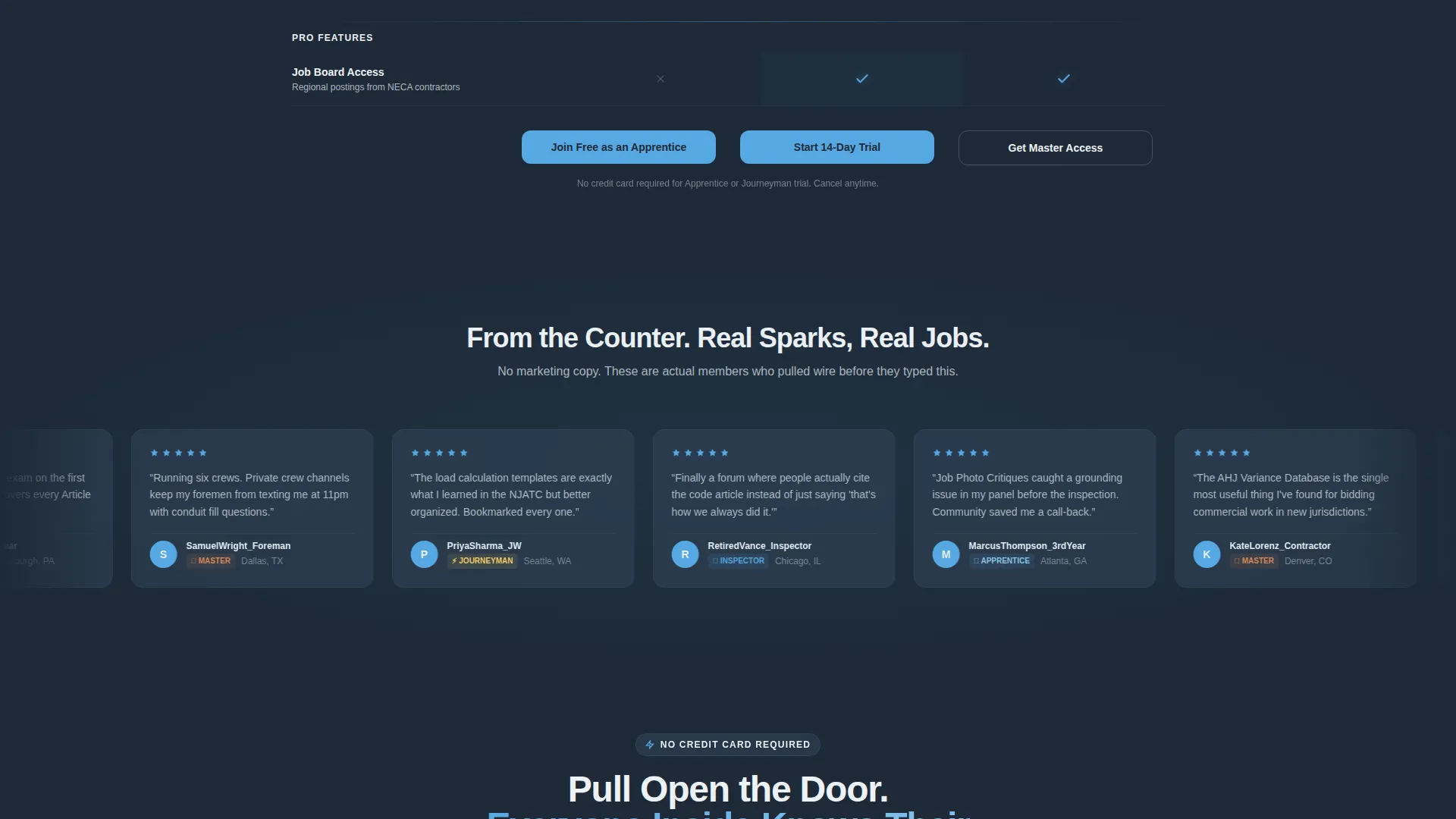 Electrician Forum Comparison Table Landing Page