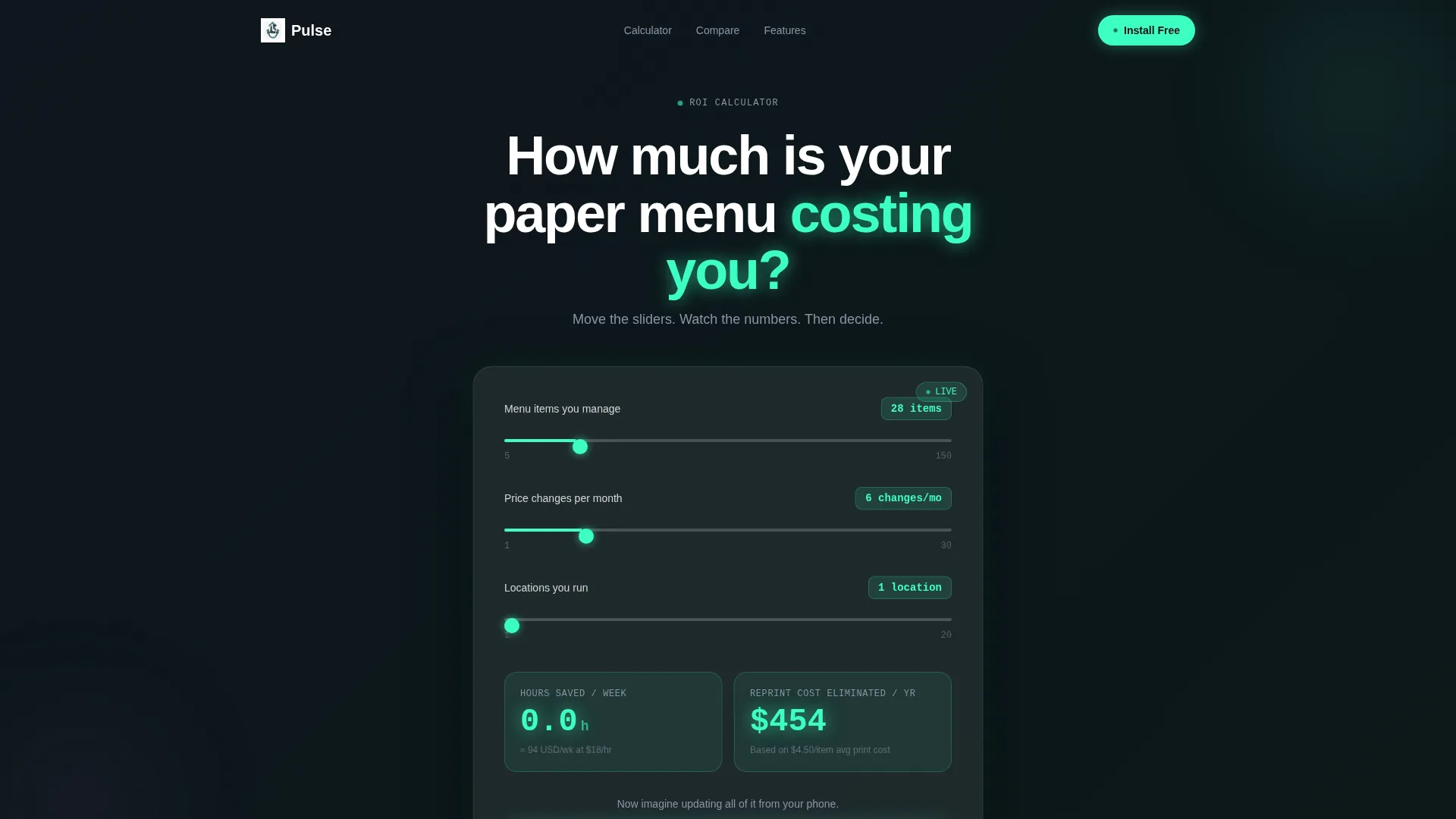 Electric Digital Menu Landing Page Template