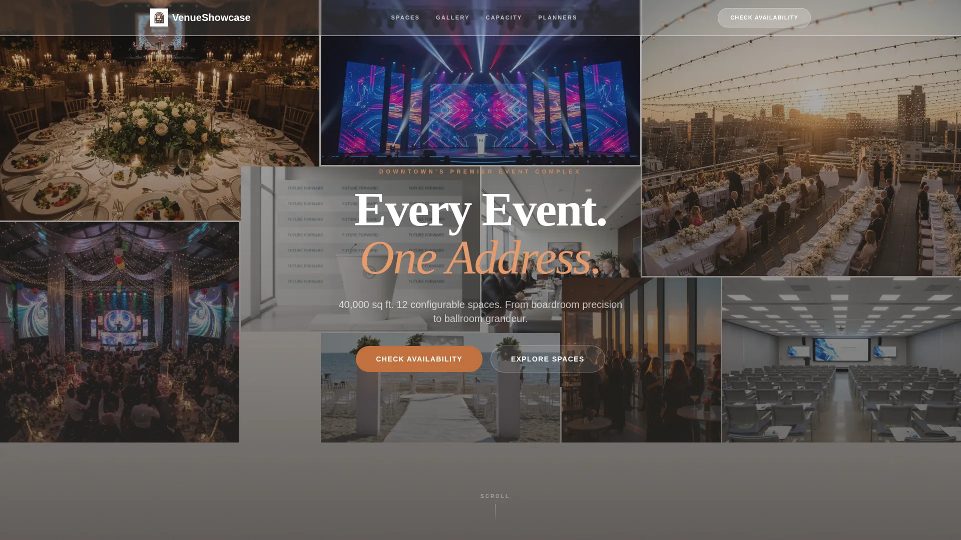 Event Space Landing Page Template for Rental Marketing