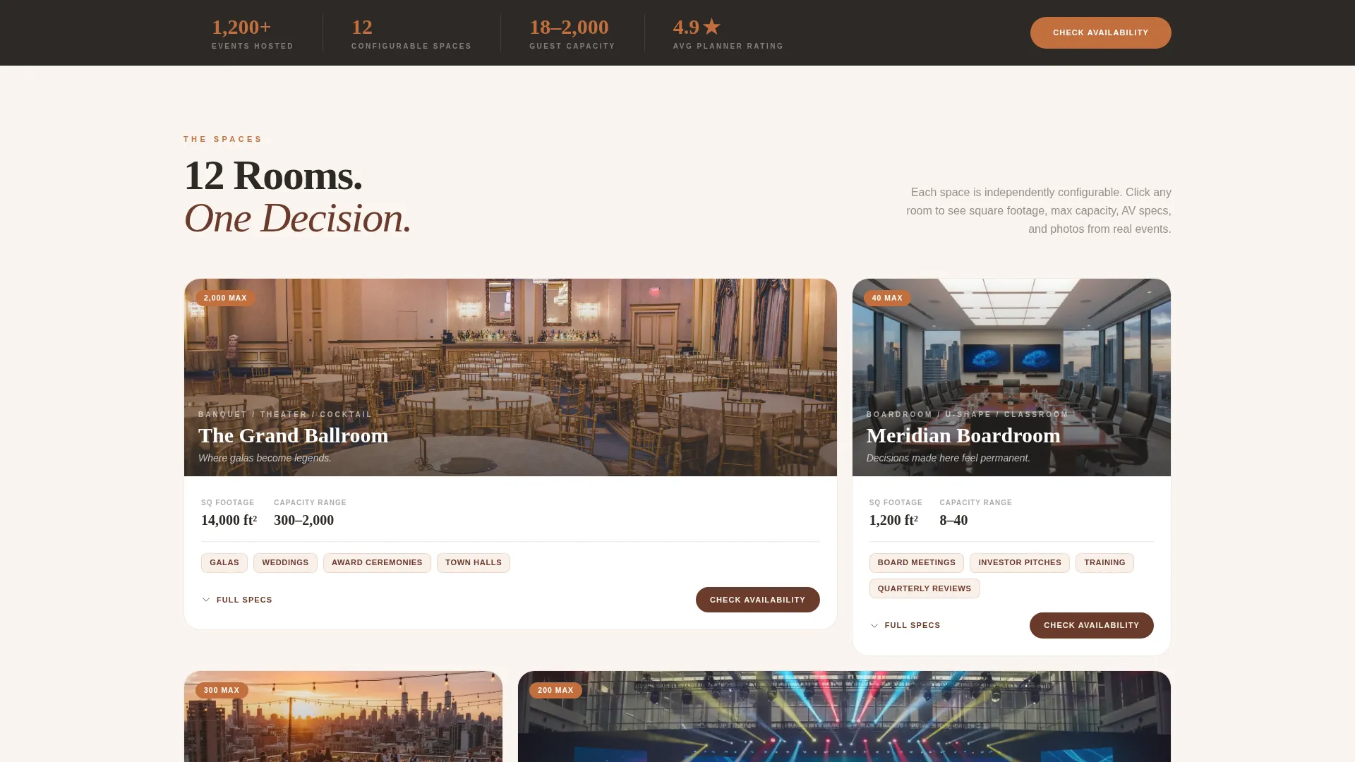 Event Space Landing Page Template for Rental Marketing