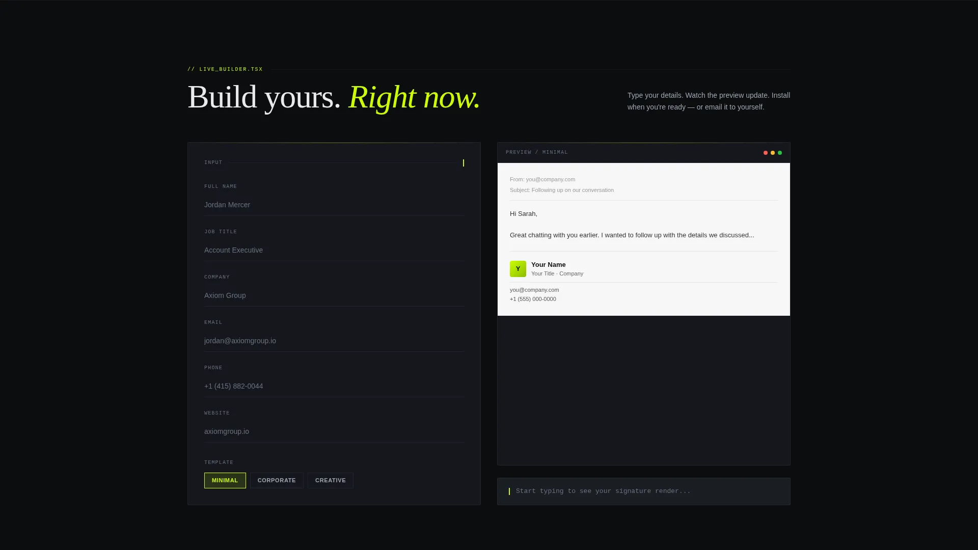 Email Signature Generator Landing Page Template