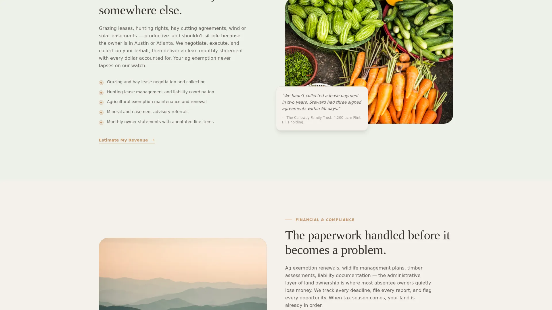 Farm & Ranch Property Management Landing Page