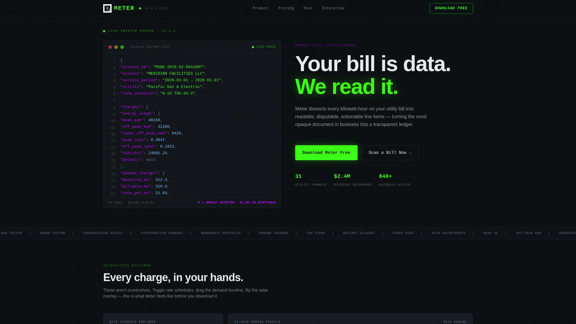 Transparent Energy Billing Landing Page Template