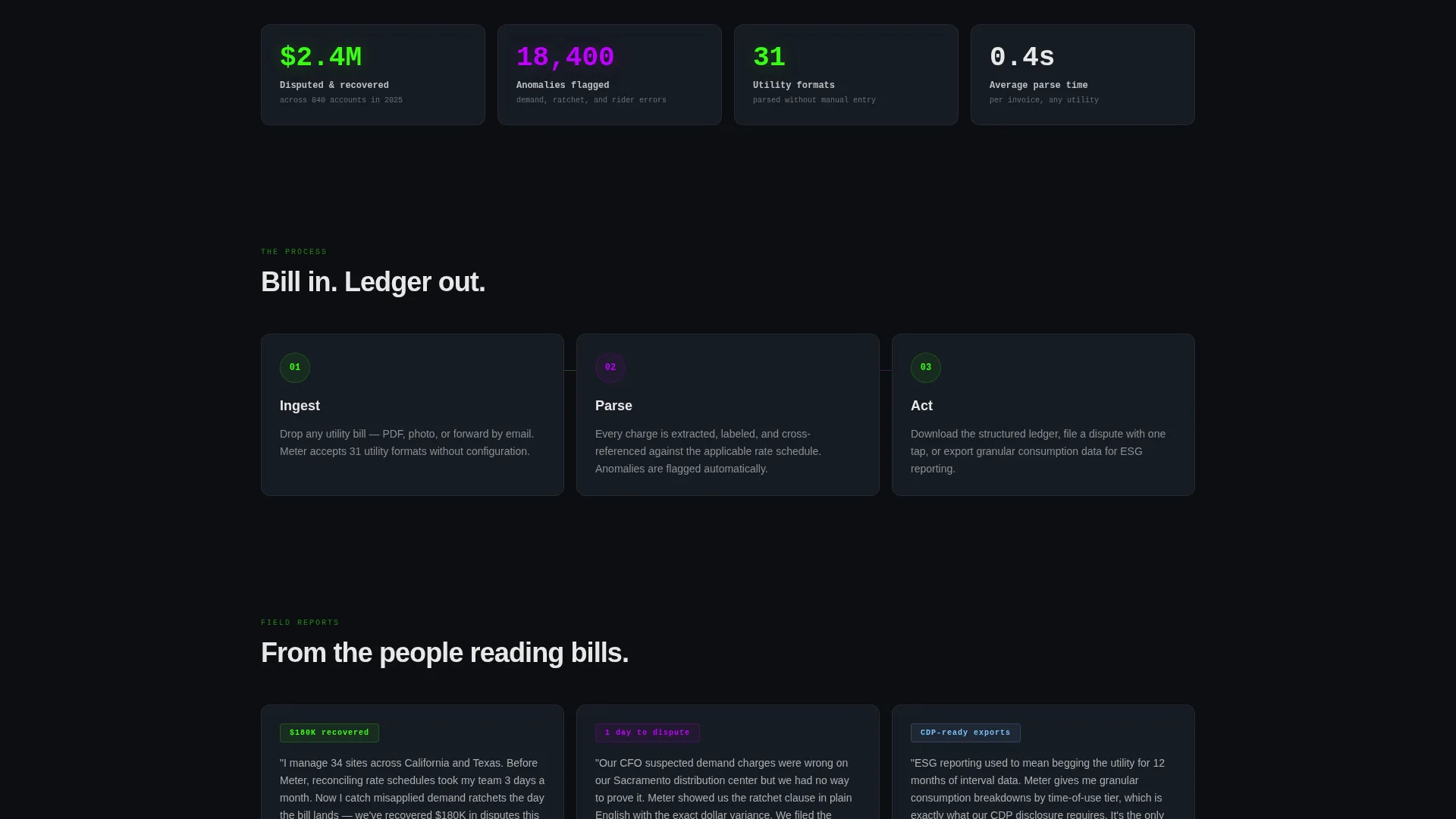 Transparent Energy Billing Landing Page Template