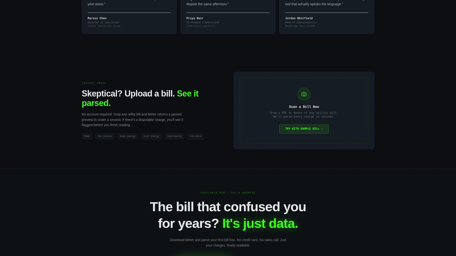 Transparent Energy Billing Landing Page Template