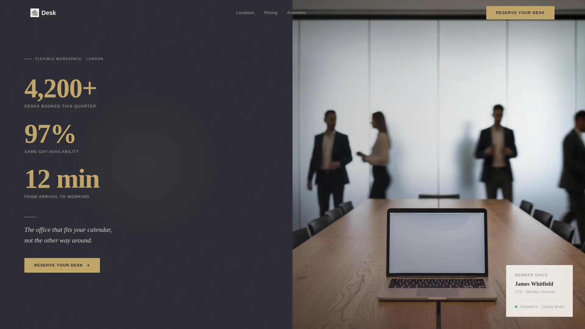 Premium Coworking Hot Desk Landing Page Template