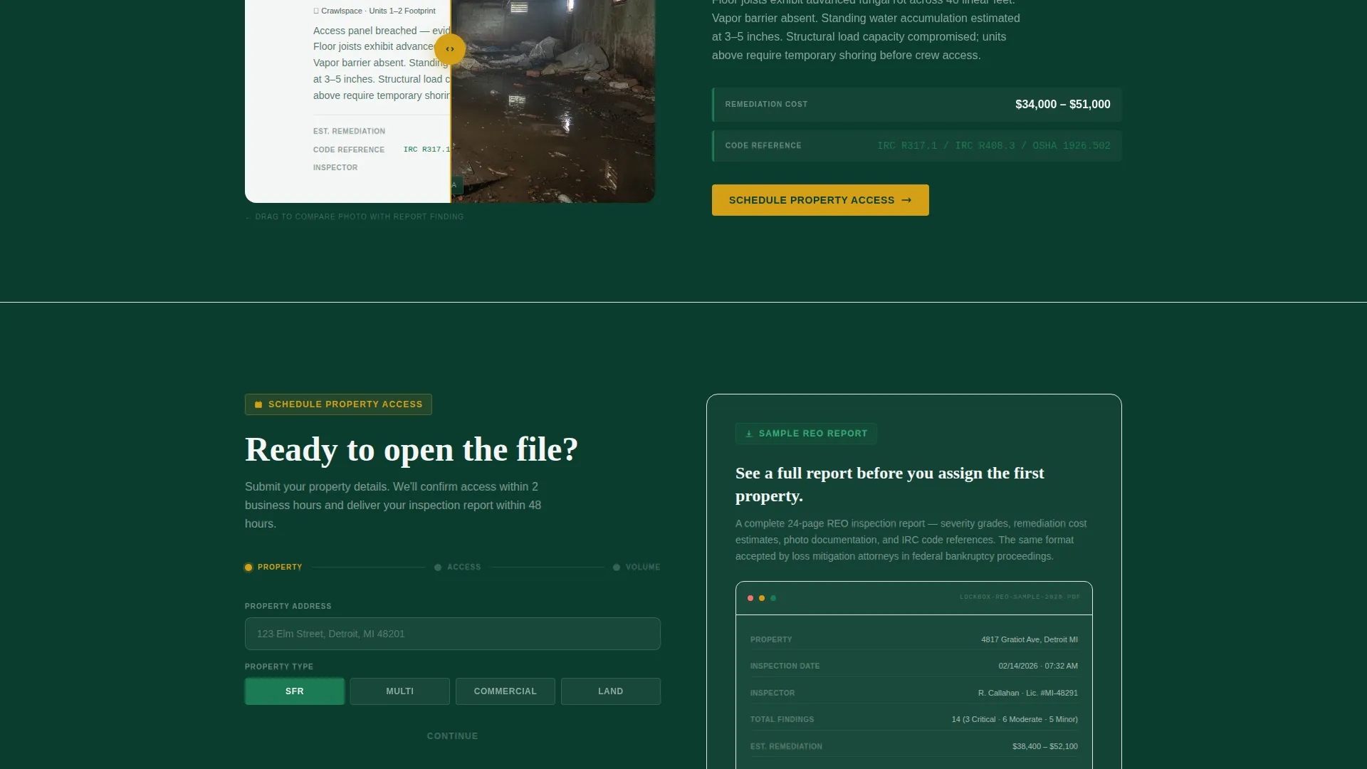 REO Inspection Landing Page Template for Asset Managers
