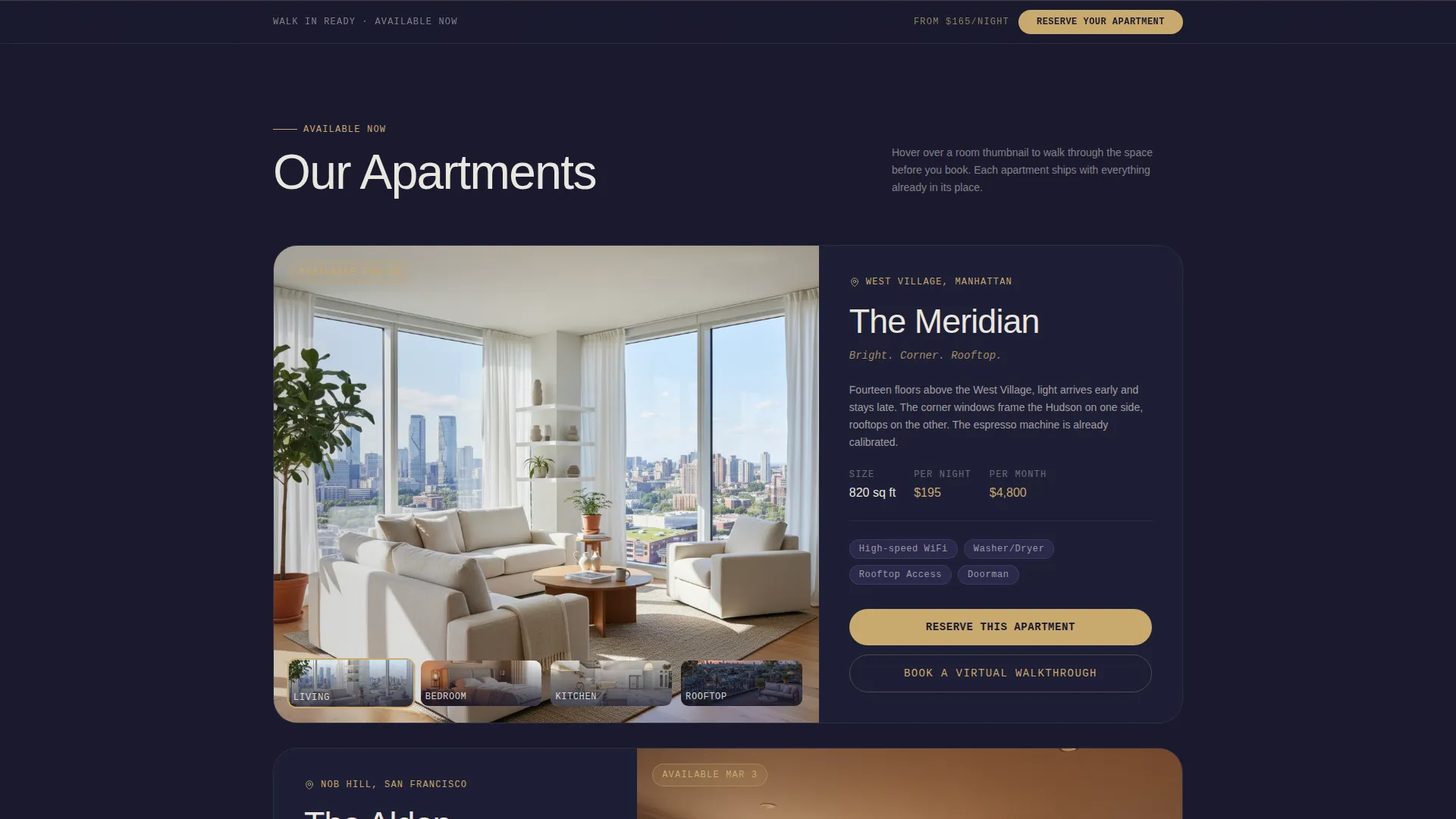 Immersive Furnished Apartment Rental Landing Page