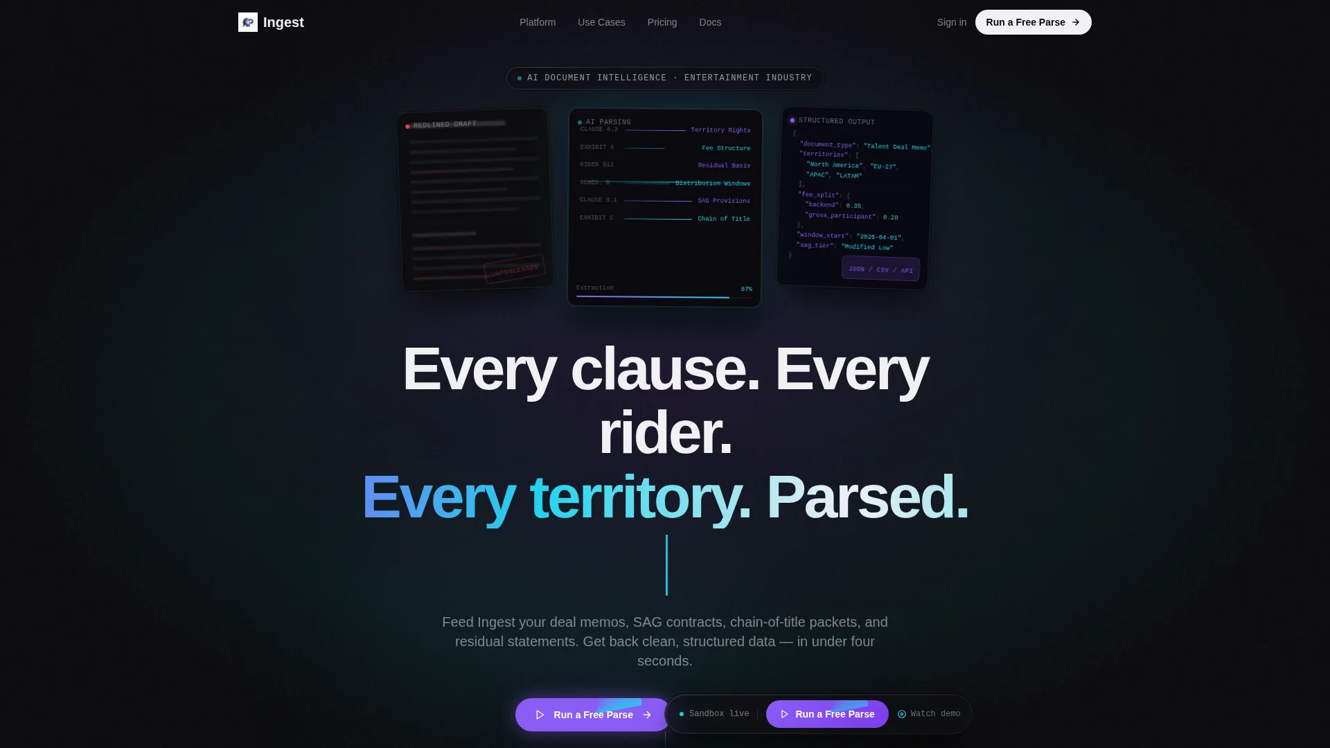 AI Entertainment Document Processing Landing Page
