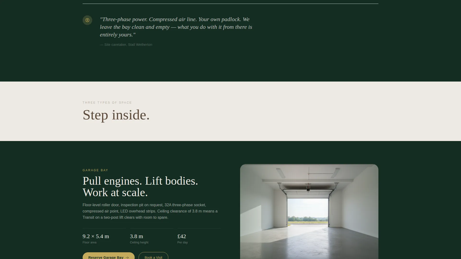 Garage Bay & Workshop Rental Landing Page Template