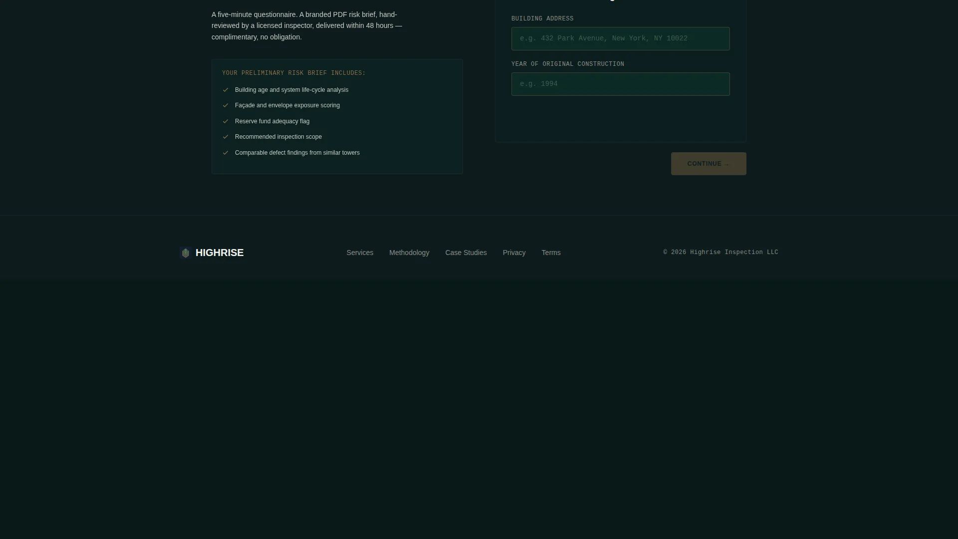 Inspection Landing Page Template for Luxury Towers