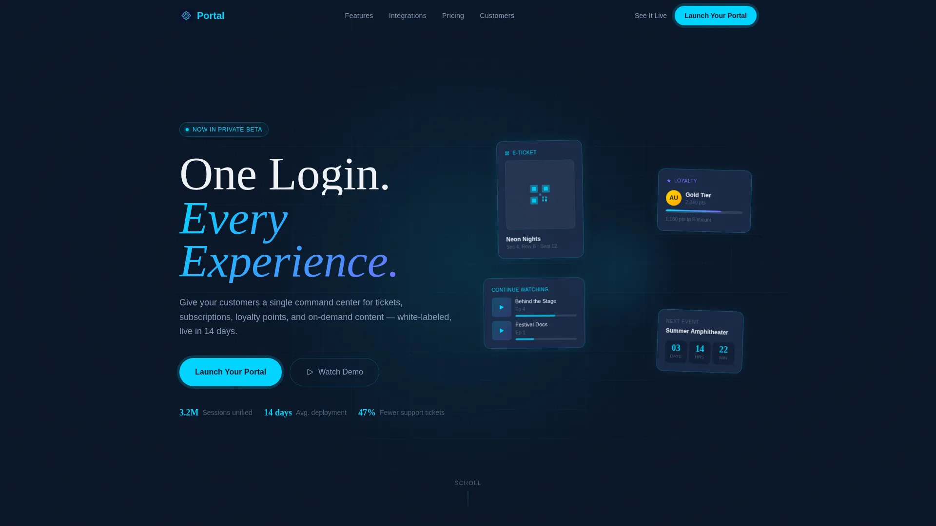 Bento Grid Entertainment Customer Portal Landing Page