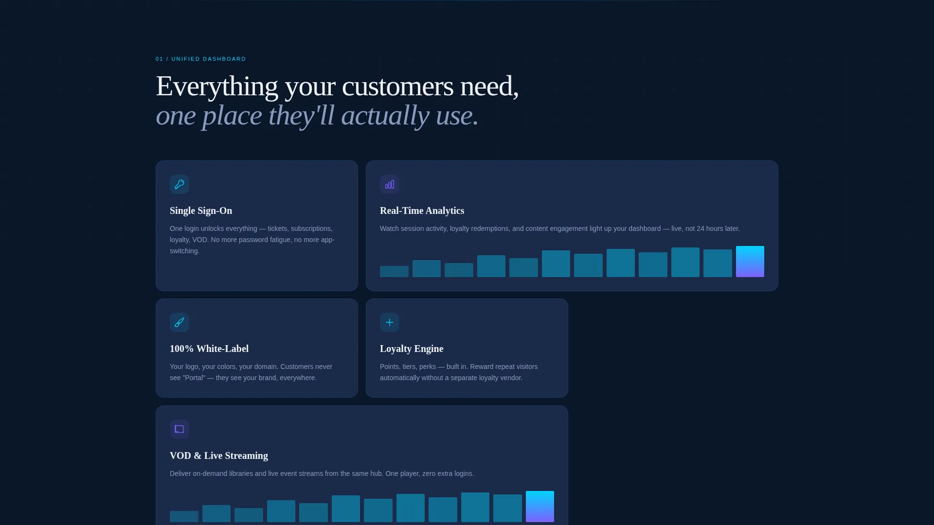 Bento Grid Entertainment Customer Portal Landing Page