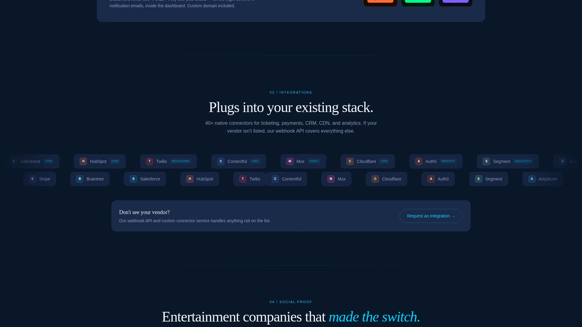 Bento Grid Entertainment Customer Portal Landing Page