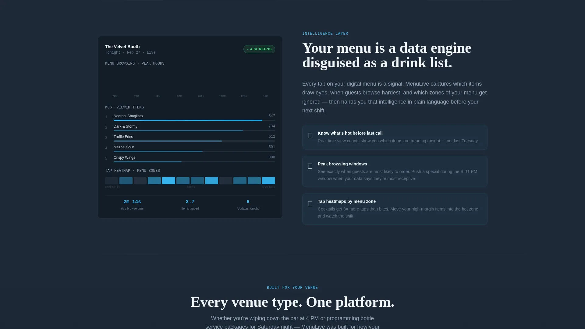 Digital Menu Landing Page Template for Venues