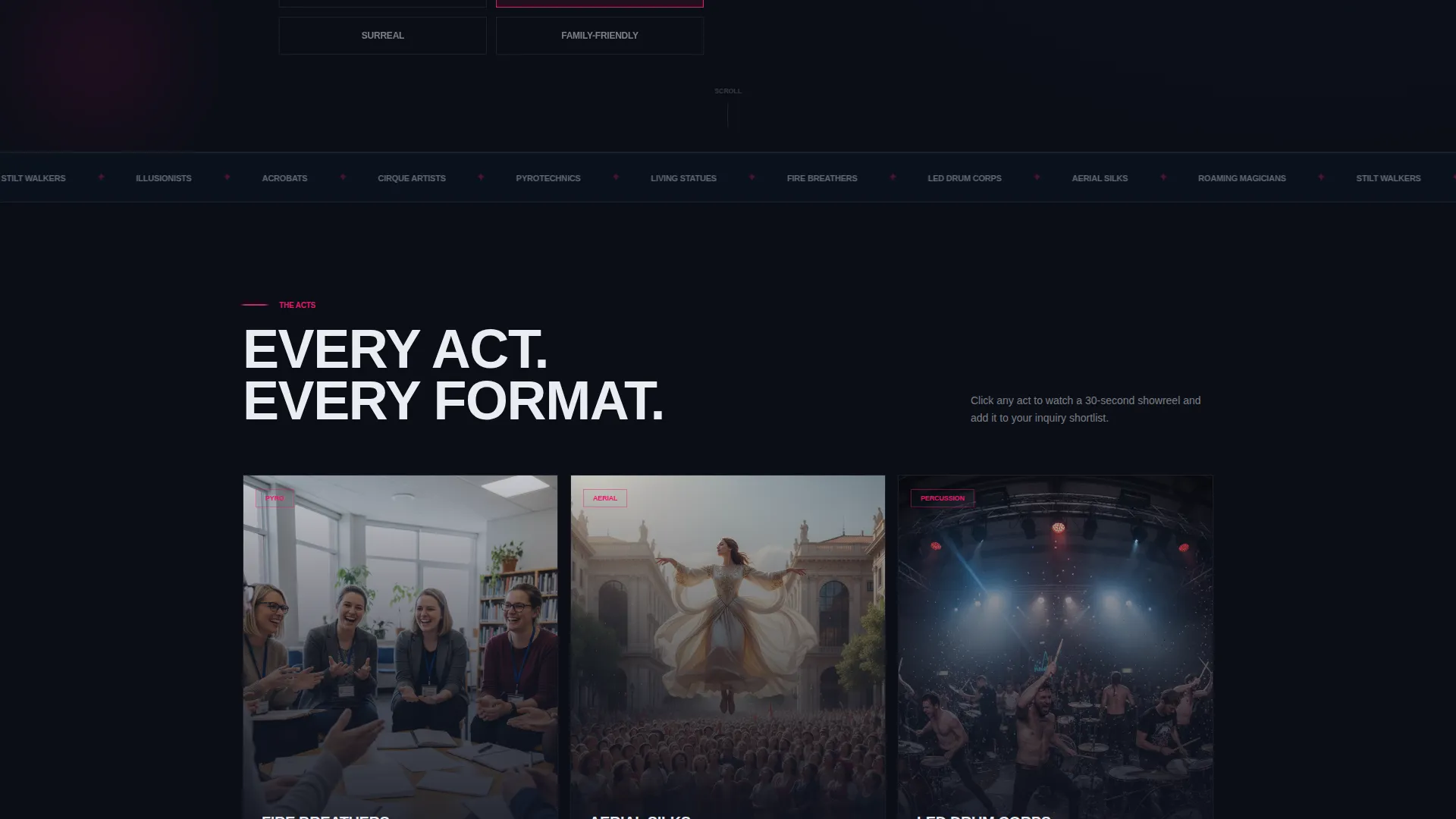 Entertainment Booking Landing Page Template