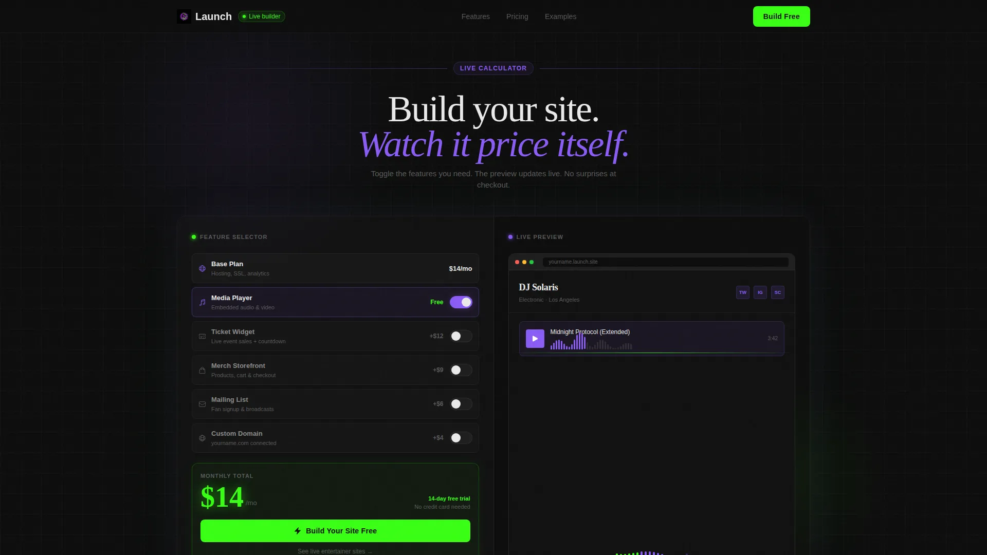 Electric Entertainment Website Builder Landing Page