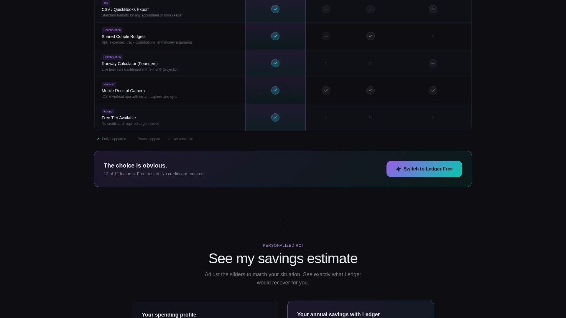 Expense Tracker Comparison Landing Page Template