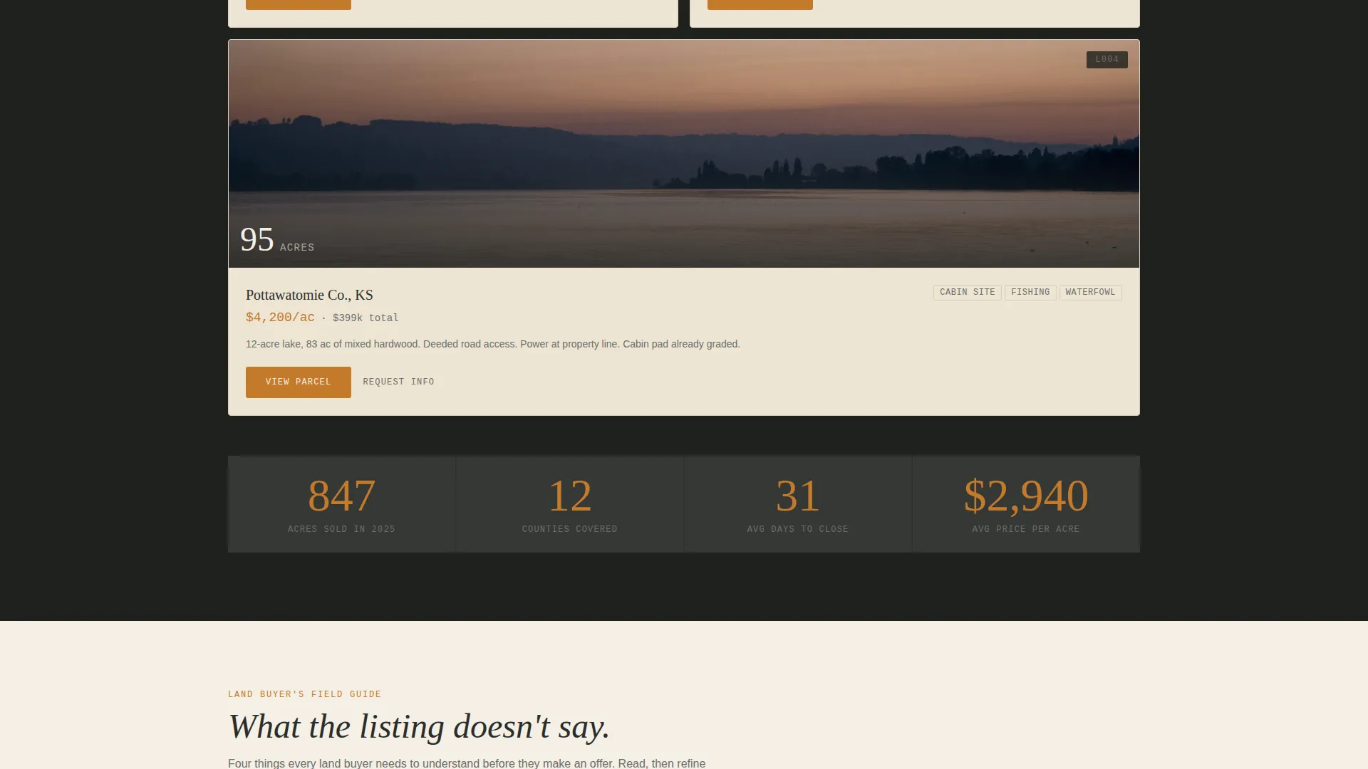 Hunting & Recreational Land Brokerage Landing Page