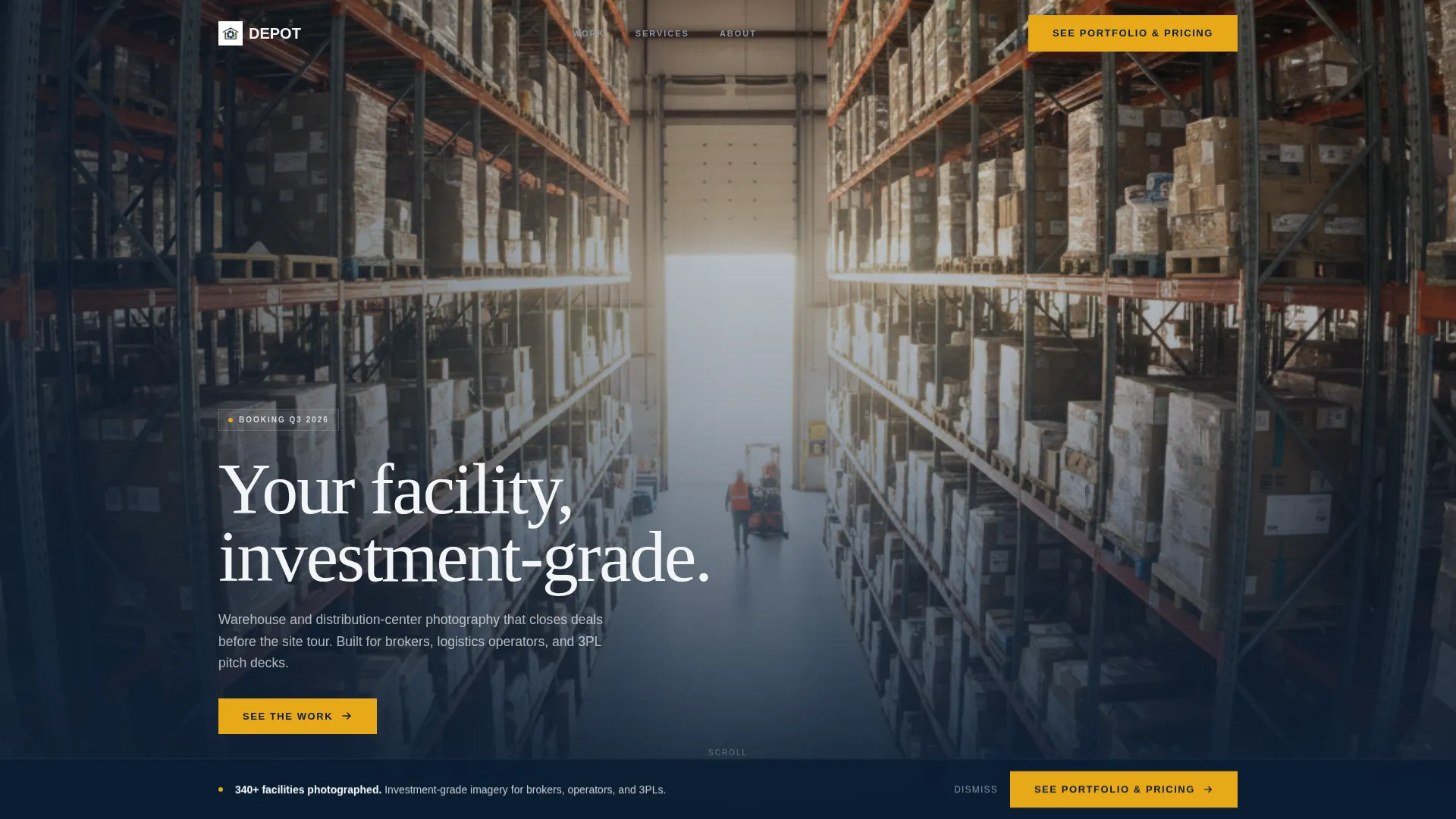 Industrial Warehouse Photography Landing Page Template