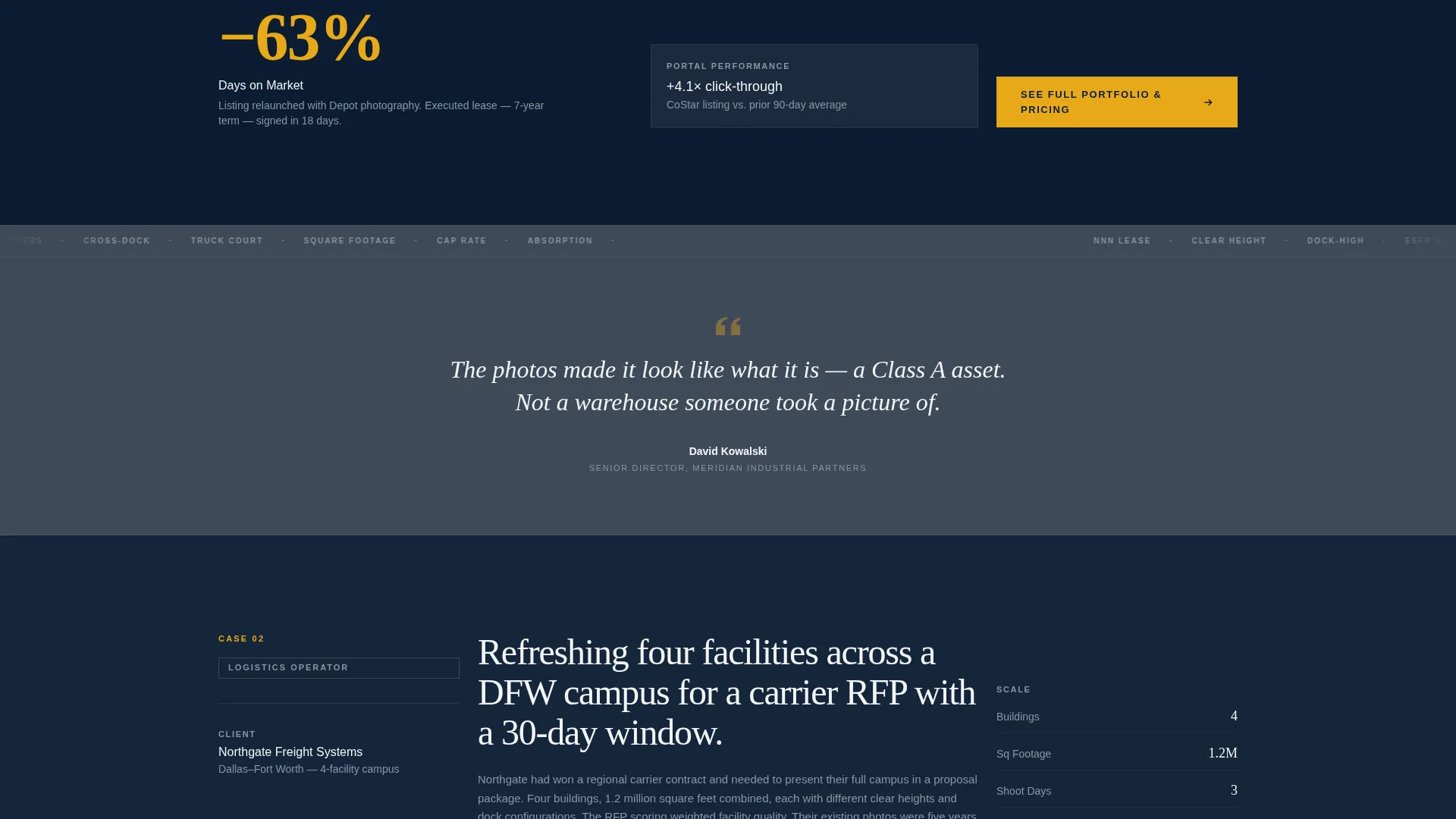 Industrial Warehouse Photography Landing Page Template